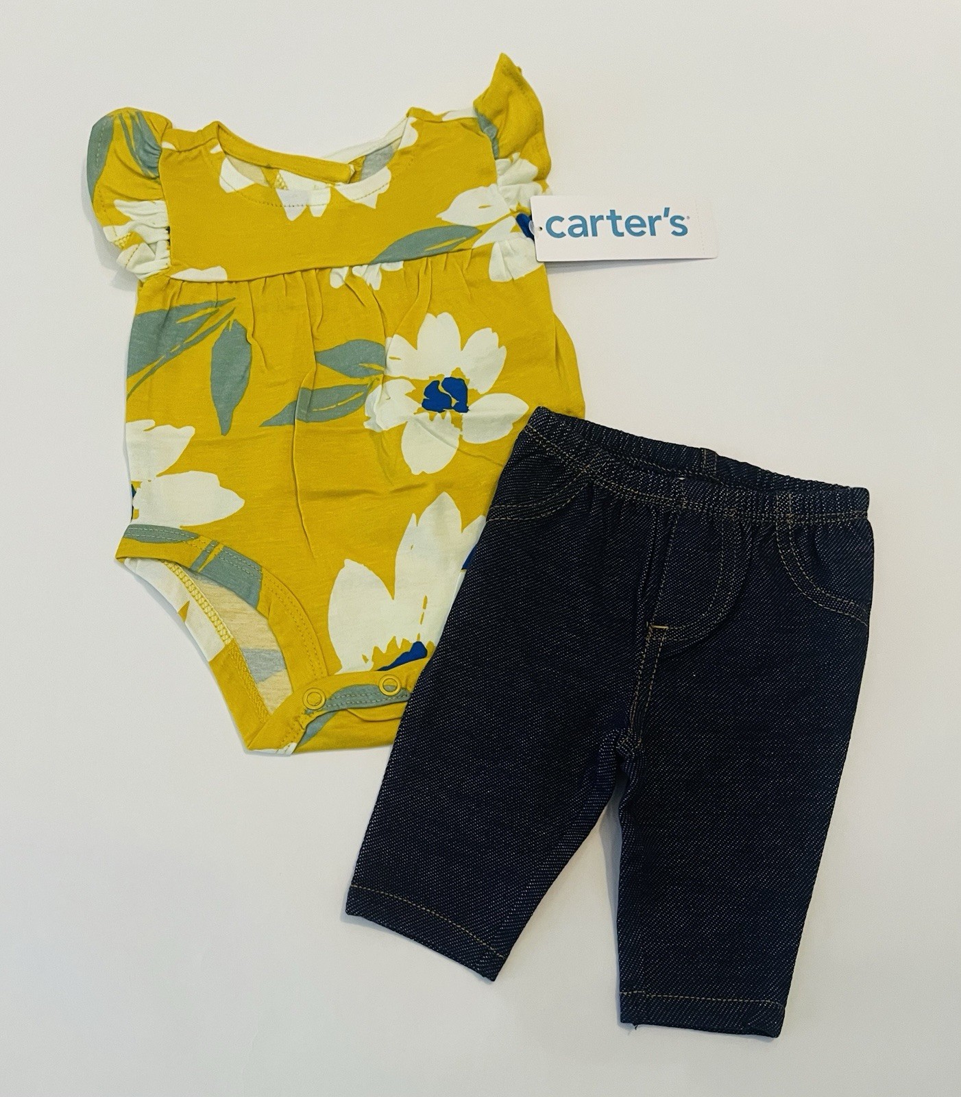 Carters Newborn Baby Girl Pants Bodysuit 2 PC Set Cute Floral Outfit New