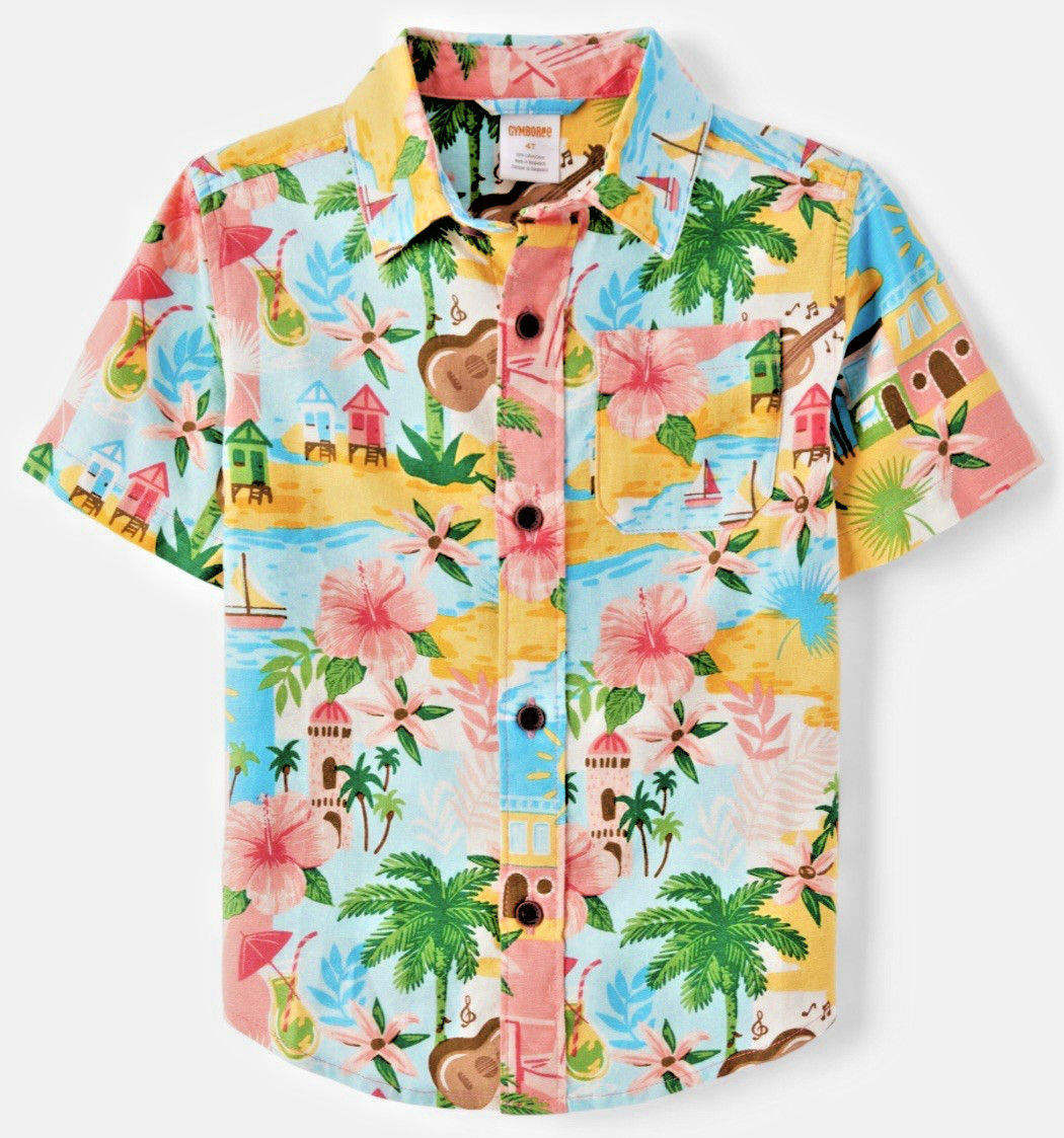Gymboree Hawaiian Button Up Shirt & Children Place Textured Chino Shorts-Size 4T