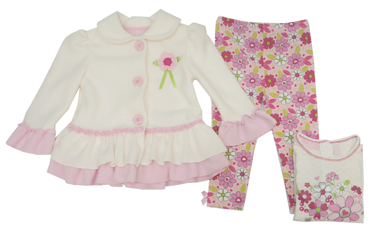 Kids Headquarters 3 Pcs Jacket, Top & Leggings Set Baby Girls Toddler 24M