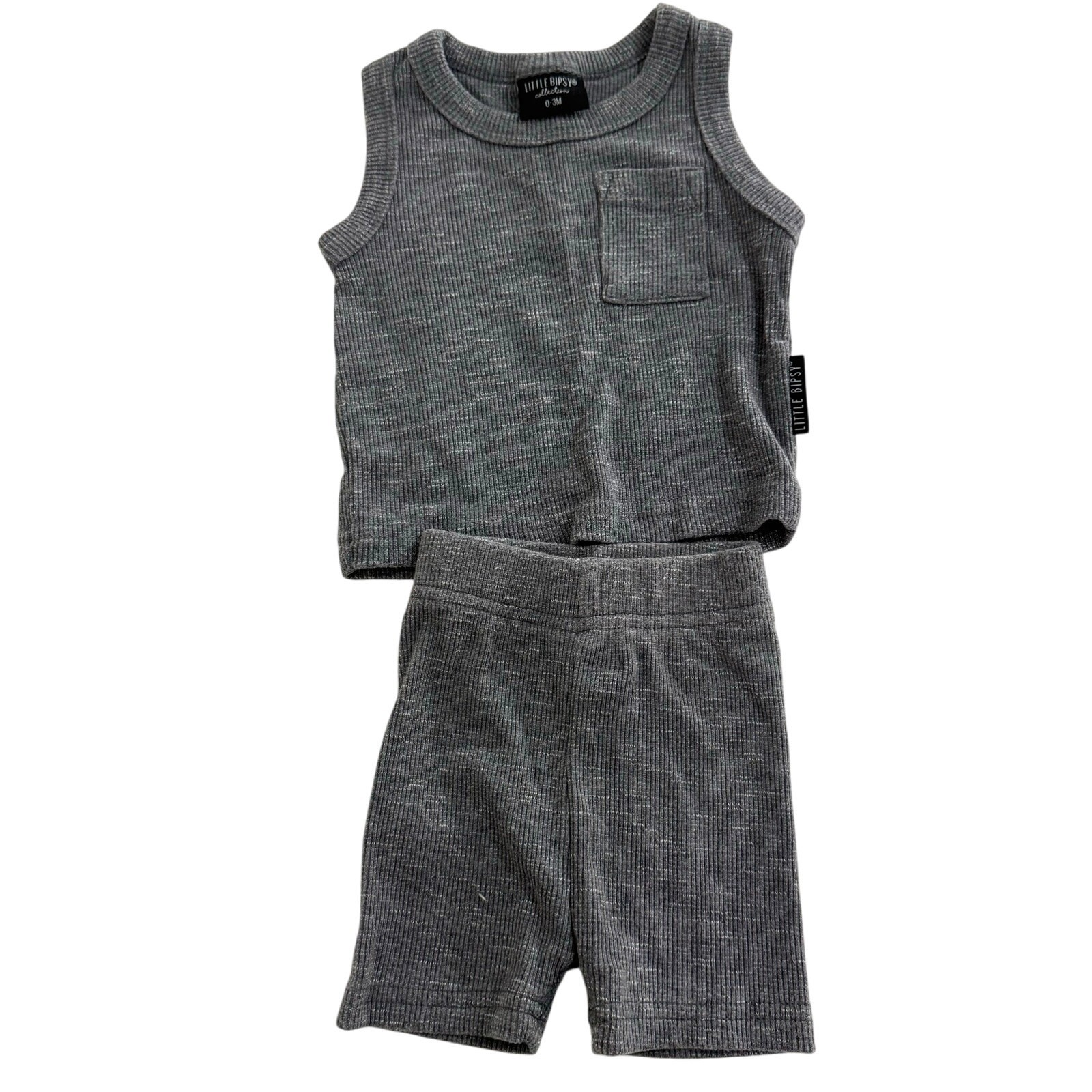 Little Bipsy Charcoal Gray Ribbed Tank & Biker Shorts Outfit Set Size 0-3 Months