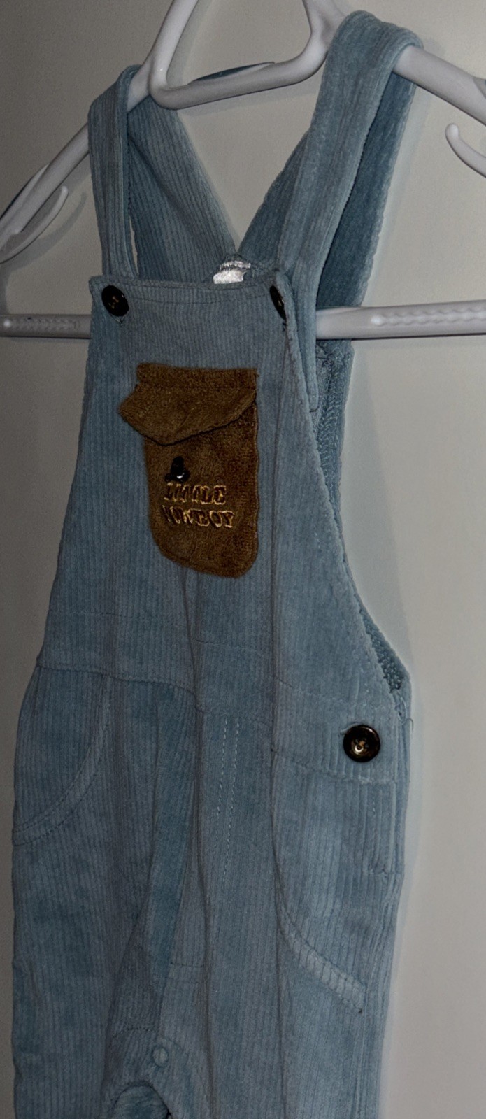 Rare 18 Months Baby Starters Boys Little Cowboy Corduroy Blue Overalls Snaps