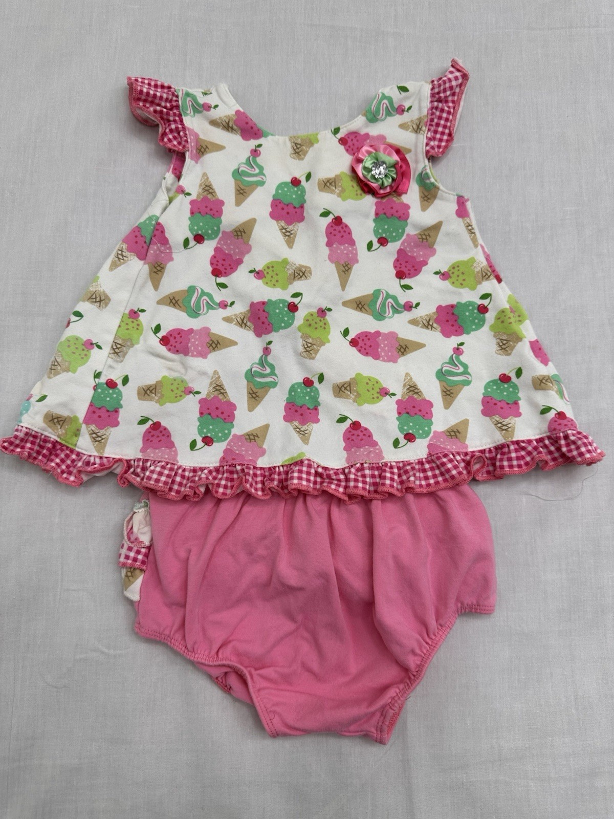 18 Months Baby Set Ice cream Cones Outfit With Cherry’s. Ruffle Bottoms To Match