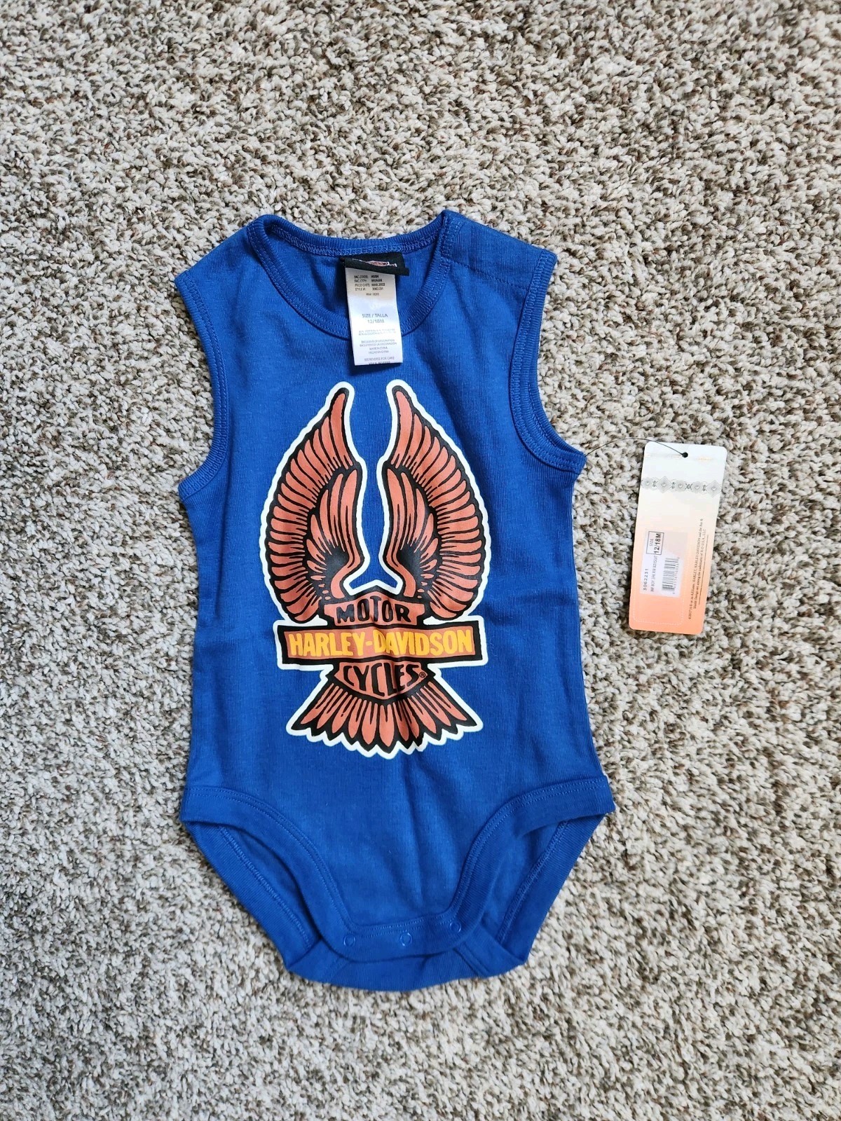 NEW HARLEY DAVIDSON Boys Bodysuit Creeper Blue 12/18