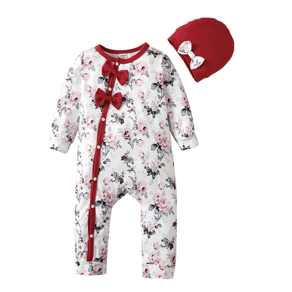 0-18 Months Newborn Baby Girl Romper Clothes Long Sleeve Flower Bodysuit Costume