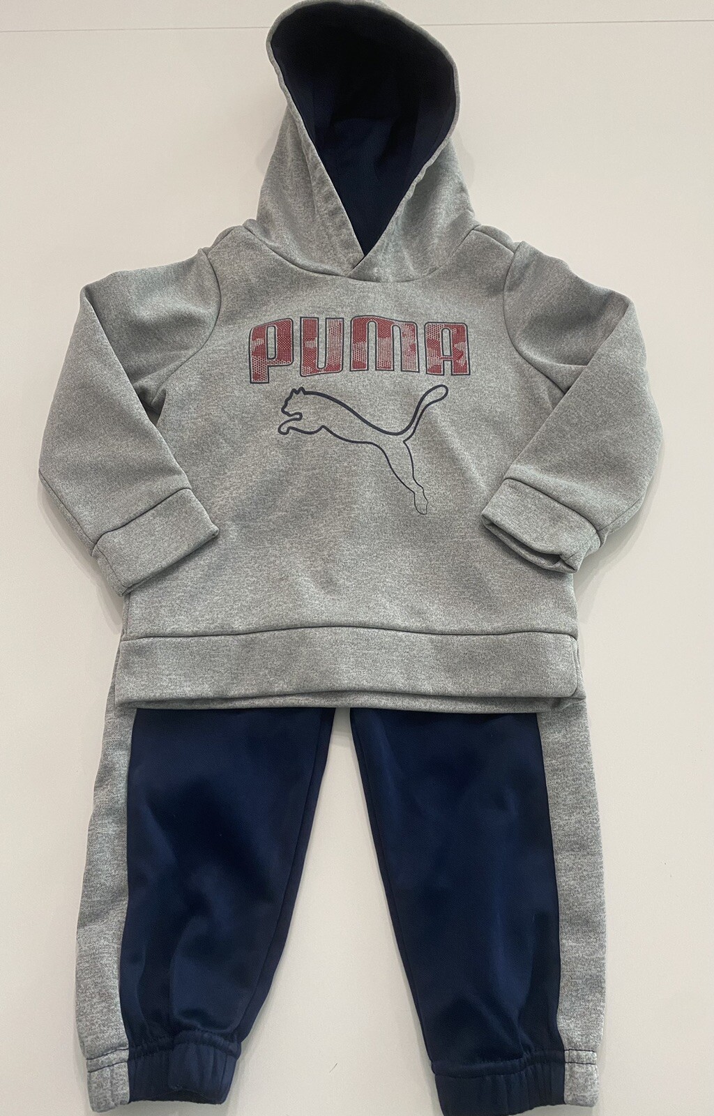 EUC Boy’s PUMA Cougar Gray Pocket Hoodie Blue Pull-on Pants Cotton-Poly 18 Month