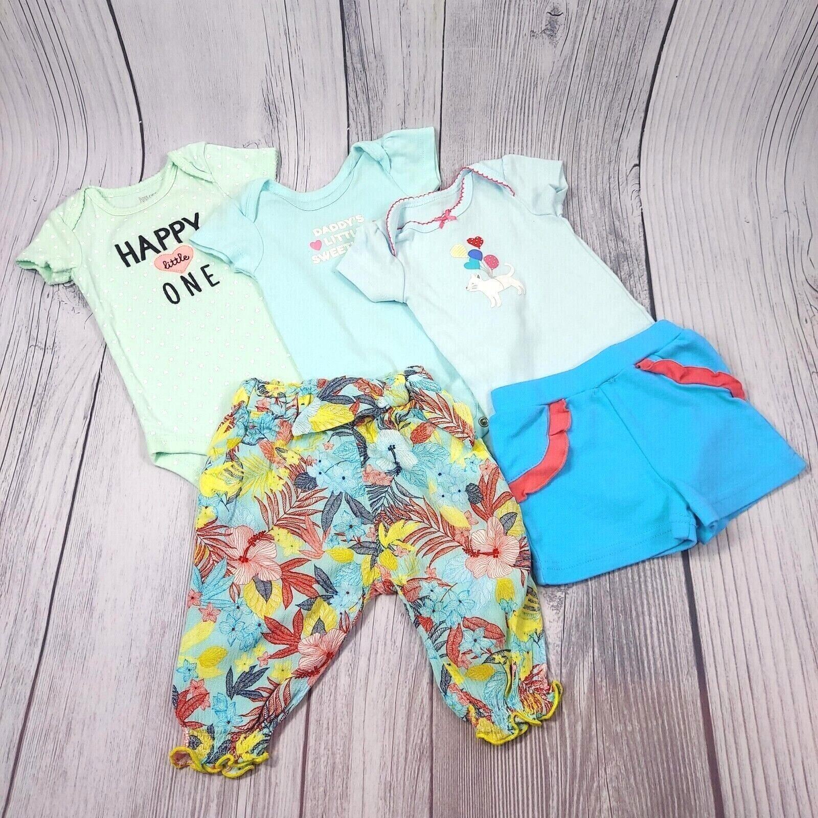 Baby Girl 3 Summer Outfits 1 Pc Bodysuit and 2 Short Pants Matching Set 3M Blue