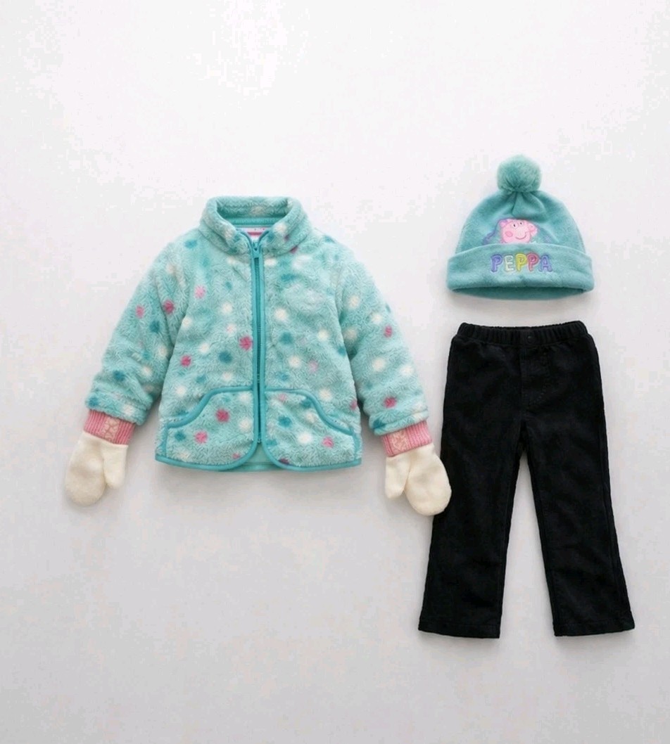 H&M Peppa Pig 2T Toddler Girls Cozy Outfit Set Fleece Jacket Corduroy Pants Hat