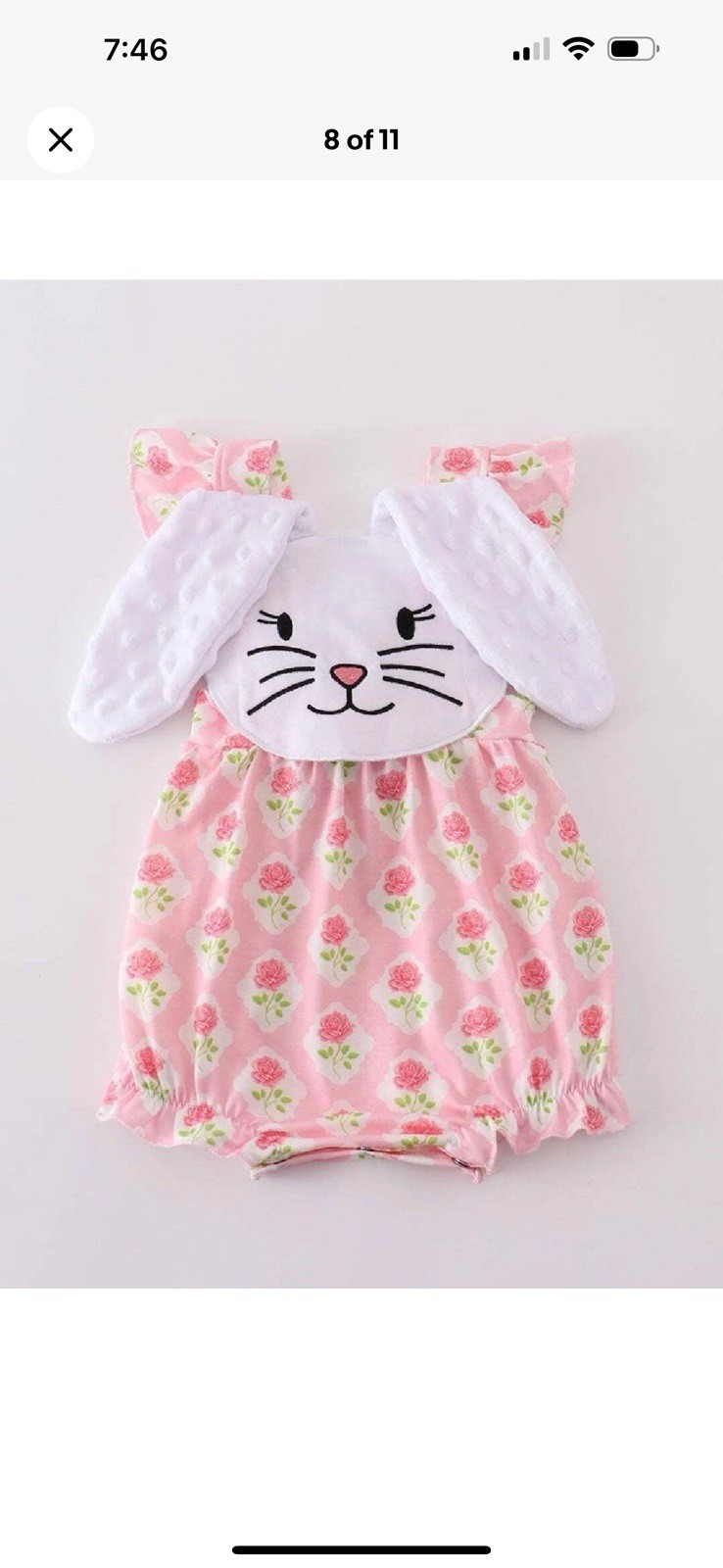 Girl’s Boutique Pink Floral Easter Bunny Applique Girl Embroidered Bunny