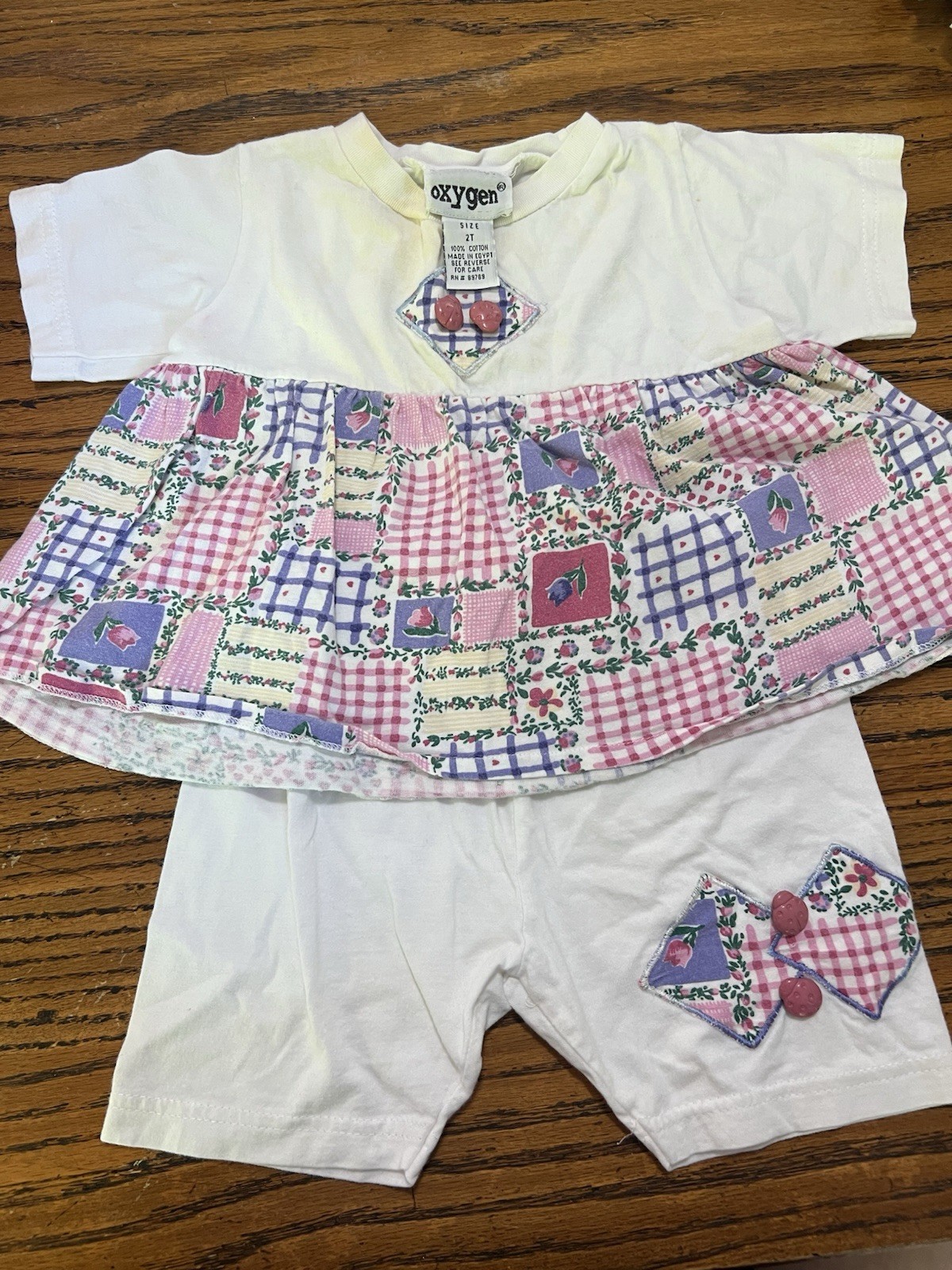 Vintage Oxygen Girls 2T Patchwork Floral Ladybug Shorts Set Cottagecore Outfit