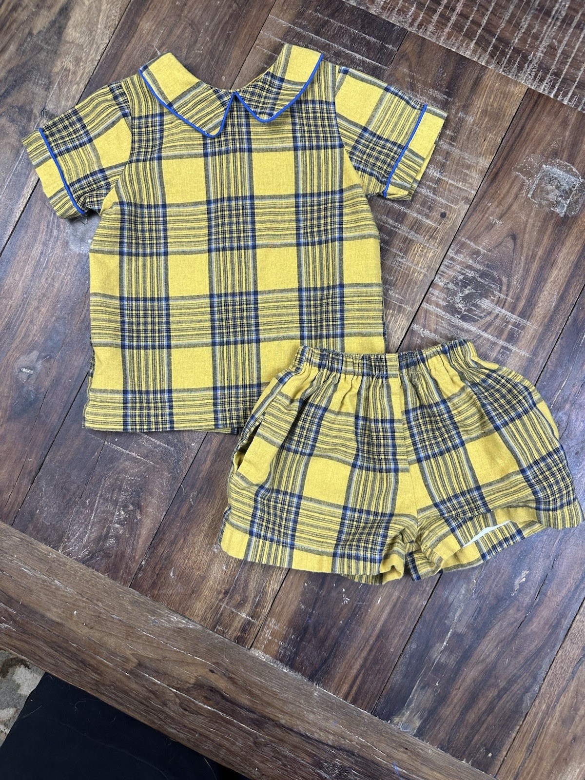 Peter Pan Collar Plaid Two Piece 3 3T Toddler Boy Mustard THE OAKS APPAREL