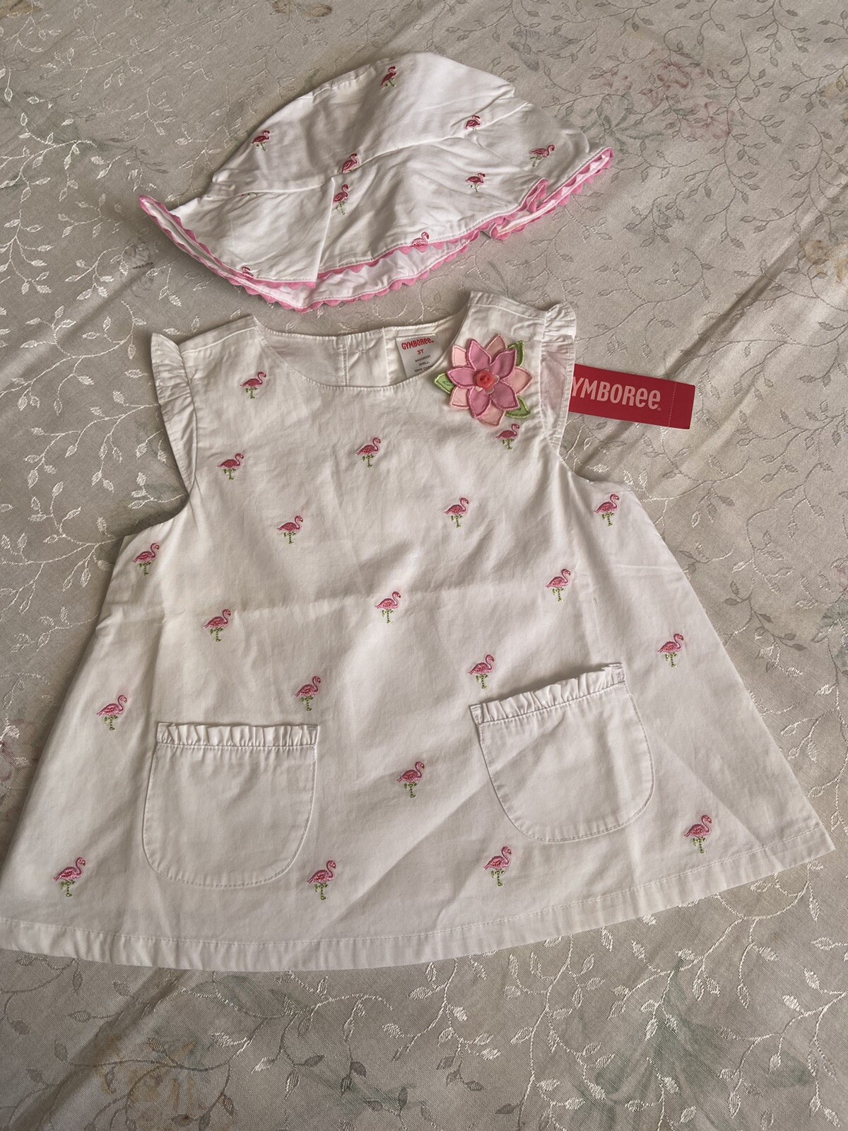 NWT Gymboree Island Fun Girls Flamingo Top Capris Pants Hat 3PC Set 3 3T