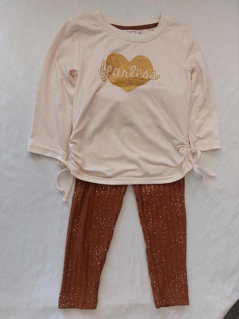 Nannette Baby Toddler Girl Pink/Brown 2-Pc Shirt & Pants Outfit Set Size 18M
