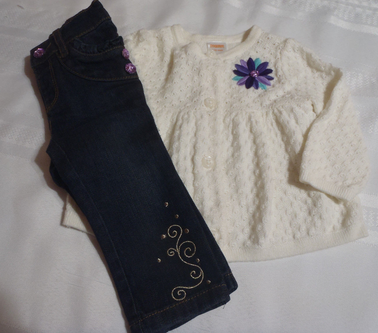 Gymboree Winter Peacock 6-12 Months Ivory Sweater Jeans Outfit NWT
