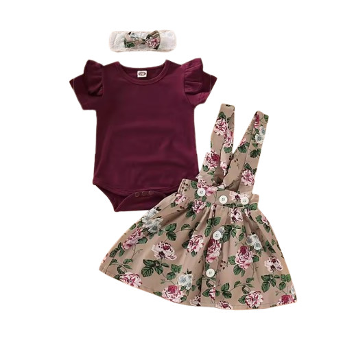 Newborn Baby Girl Christmas Clothes Set – 3PCS Romper, Suspender Skirt, Holiday