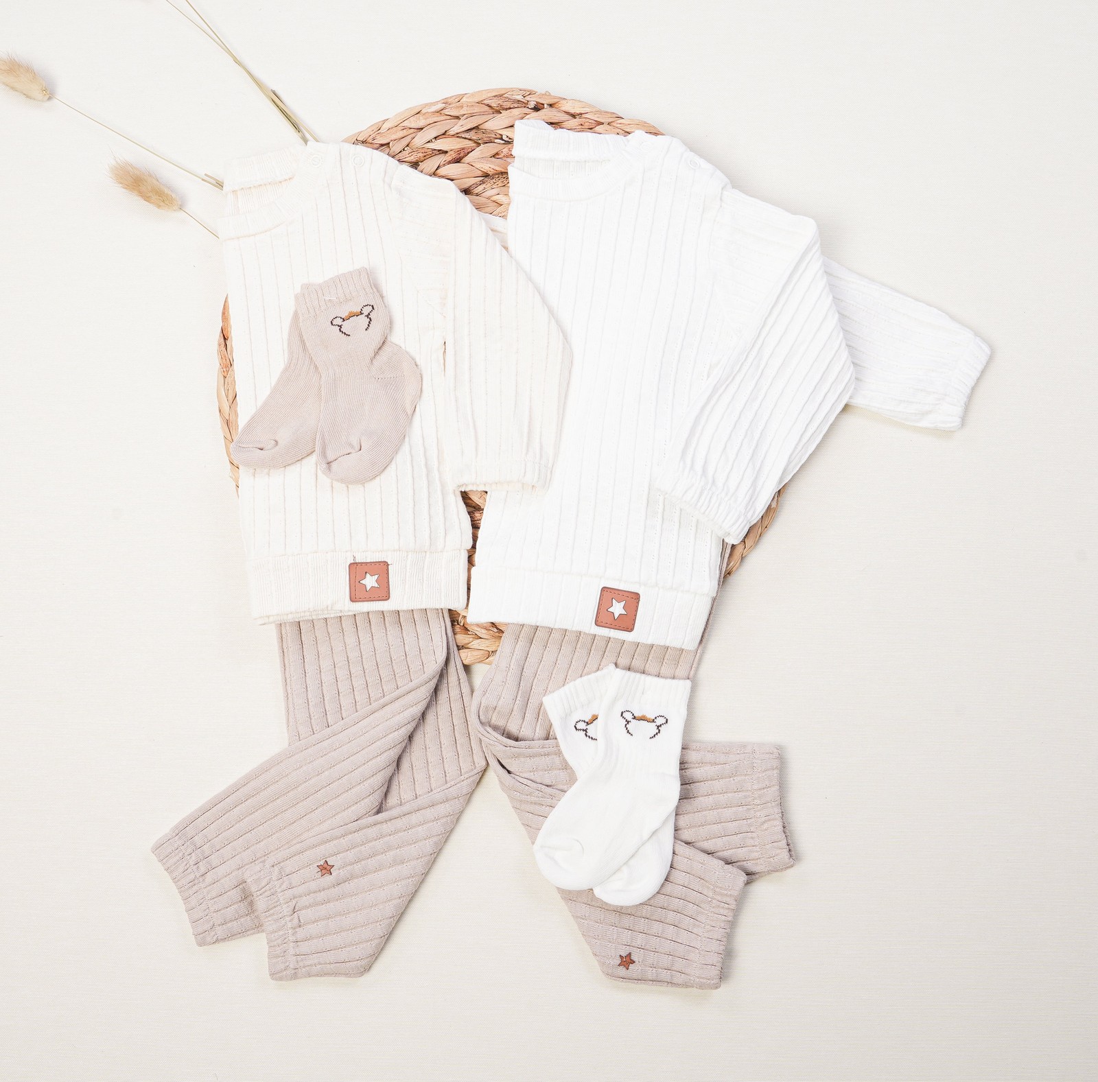 DreamLine 100% Ribbed Cotton Baby Boy Set White, Cream, Beige Outfit for Boys
