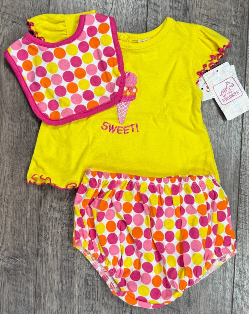 Baby Girl Clothes New Swiggles 6-9 Month 3pc Sweet Ice Cream Outfit