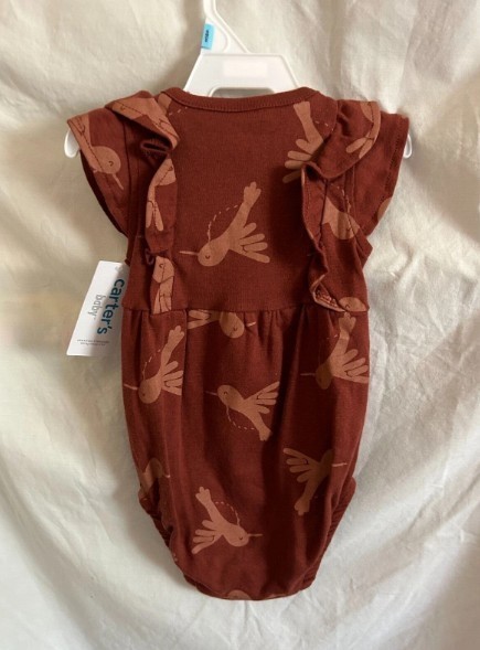 Carter’s Baby Girl 9 Months Brown Hummingbird 3 Piece Romper Hat Socks NWT