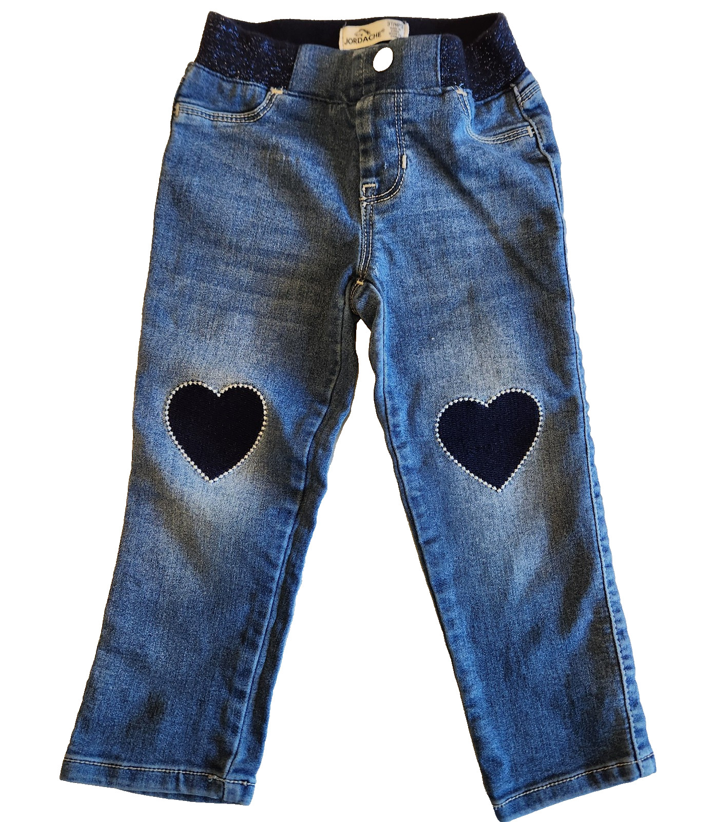 Jordache Jeans Girls Toddler 3T Heart Knee Pull-On Skinny Elastic Glitter Waist