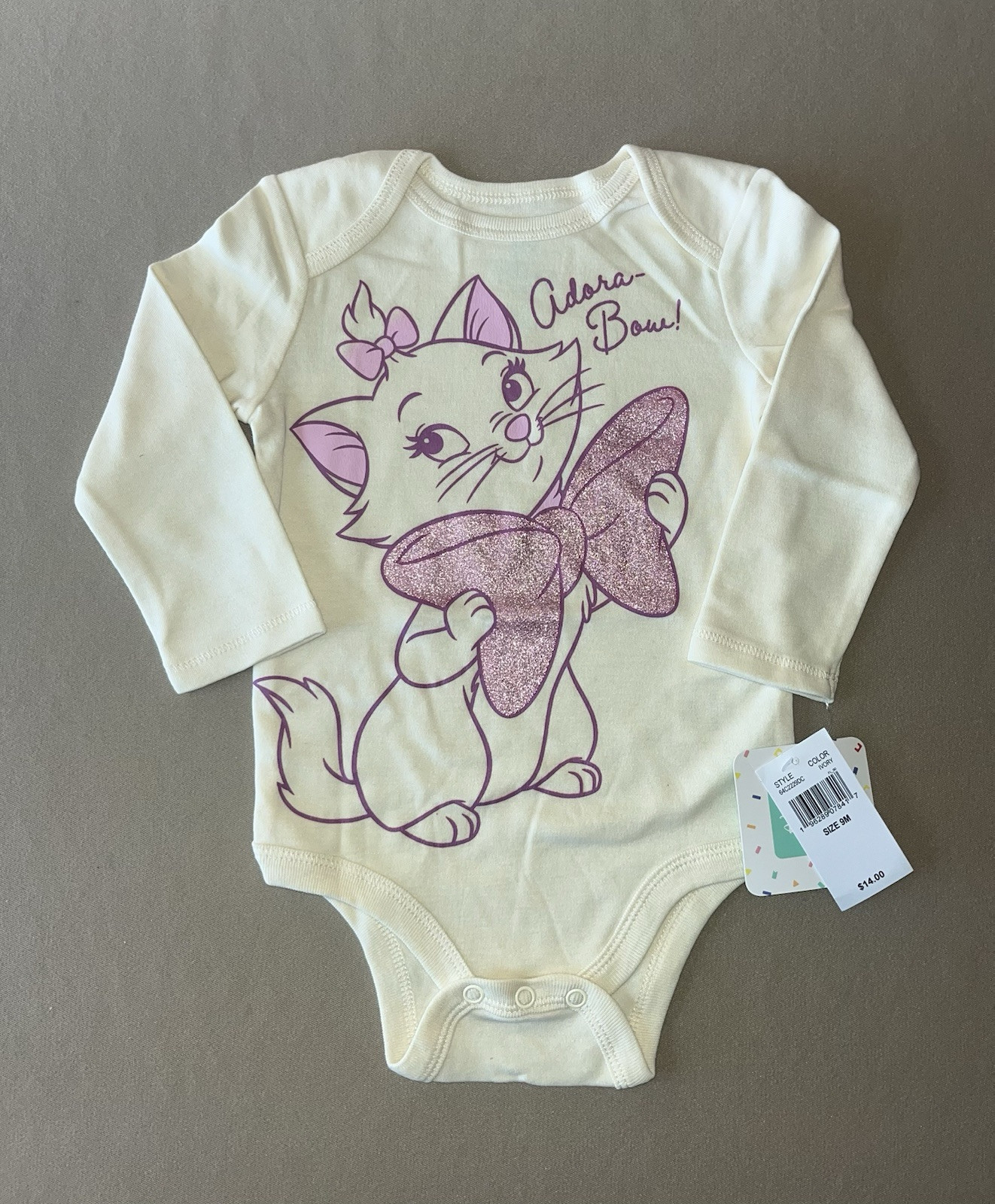 Disney Baby Girls Aristocats “Marie” 9 Months One-Piece Bodysuit, New With Tags