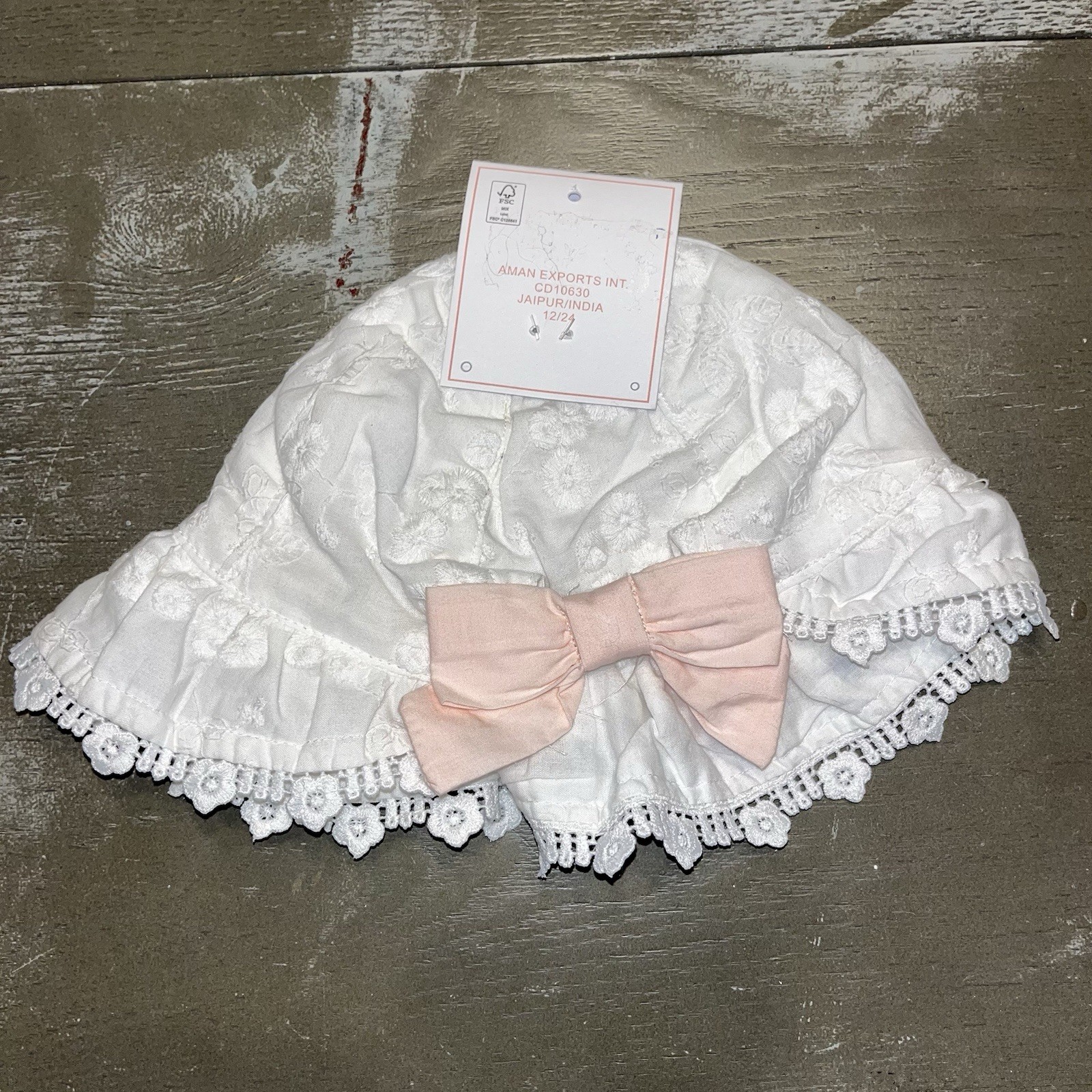 Shabby Chic White Lace Infant Girls Bonnet Ruffle Bloomers Set Pink Bow NWT 9 Mo