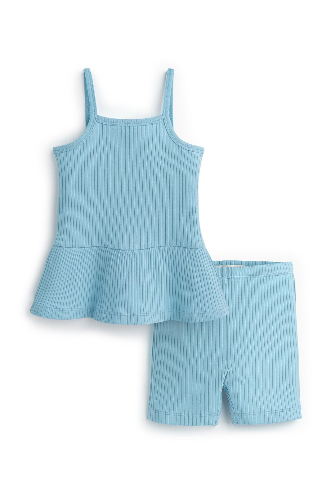 MONICA + ANDY Ribbed Peplum Tank + Short Set, Size 0-3 Months, Light Blue