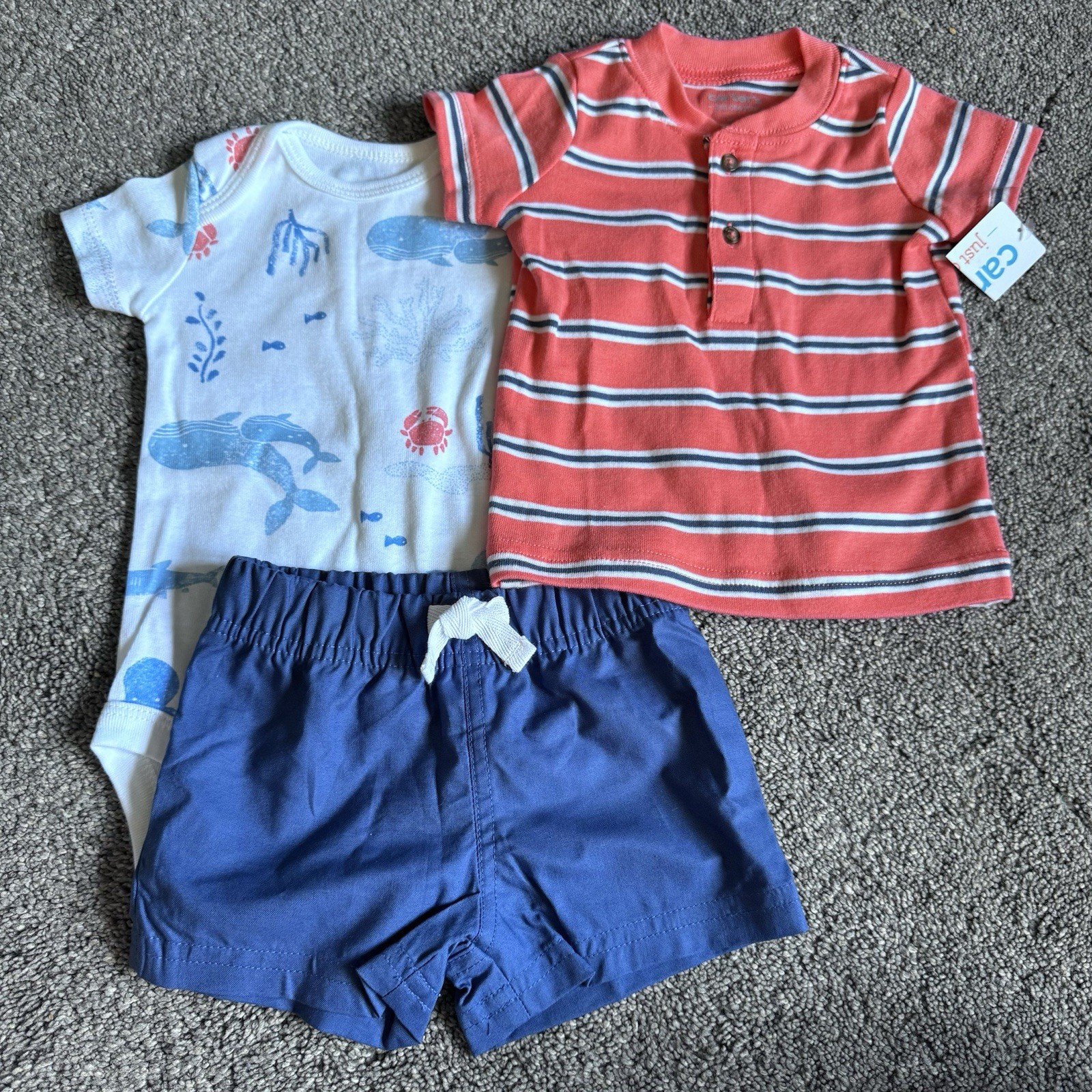 Carters Just One You Shorts Set 4th Of July Whales Red Blue Stripes 3 Month Boy