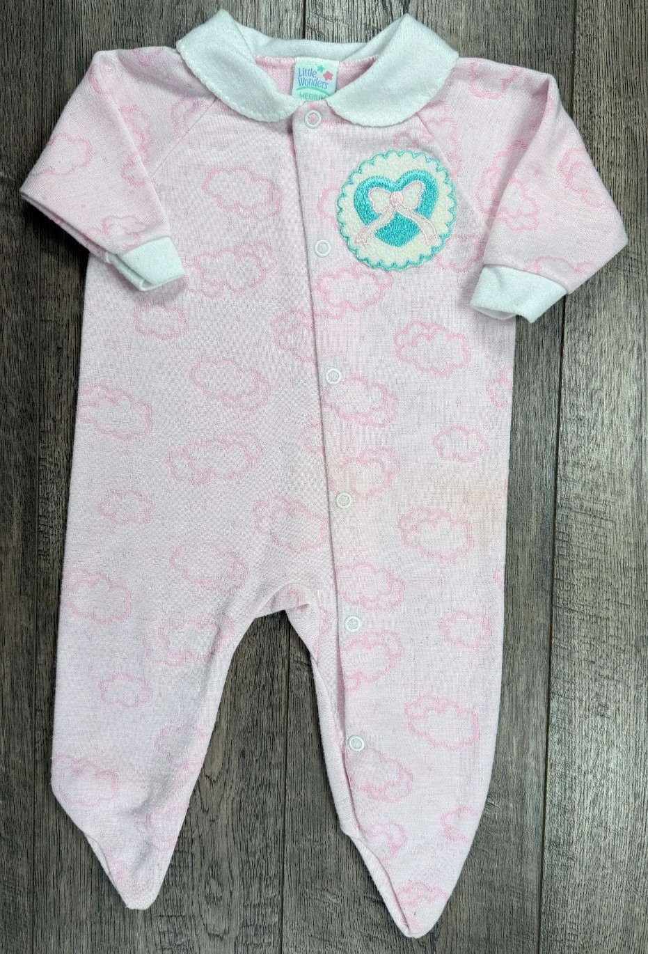 Baby Girl Clothes Vintage Little Wonders 3-6 Month Cloud Heart Footed Outfit.