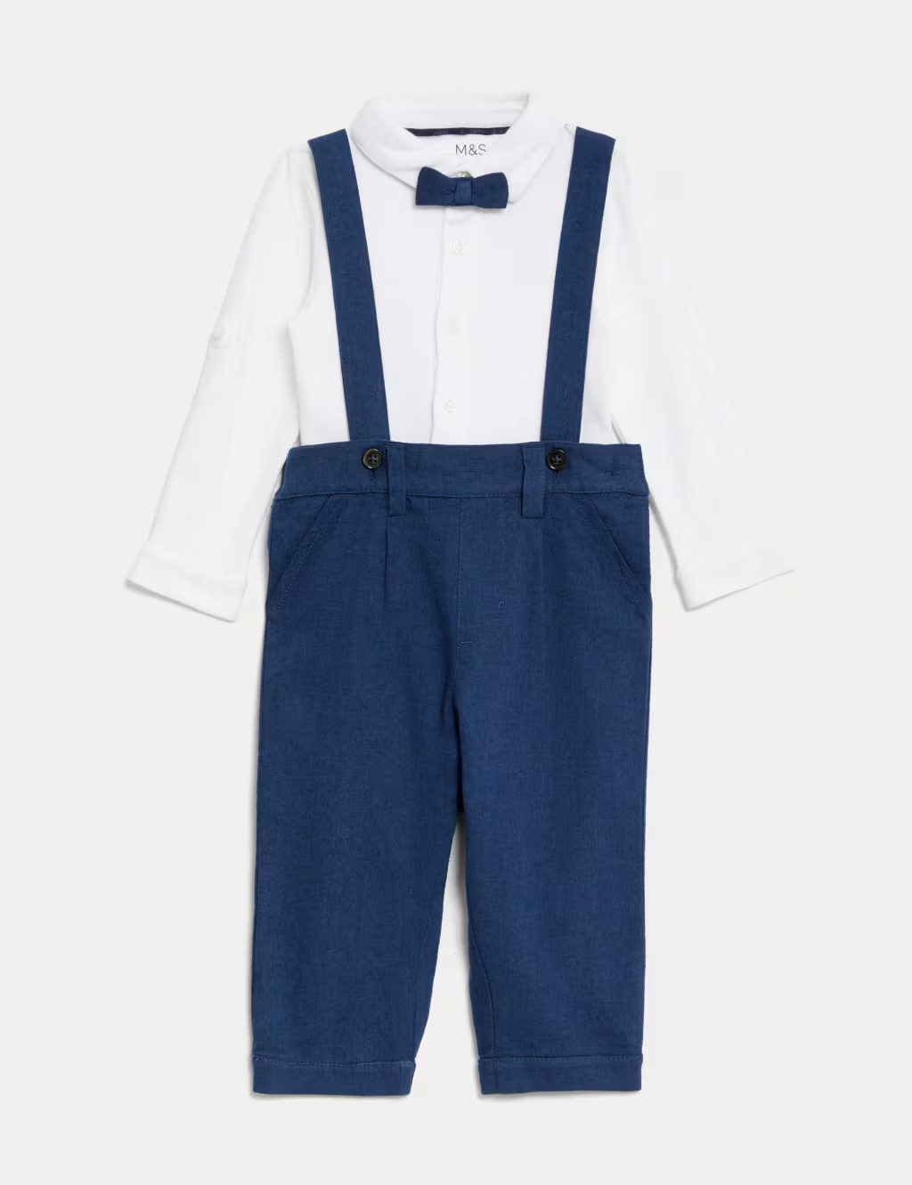New M&S Kids Baby Navy Blue 2pc Cotton Rich Top & Bottom Smart Outfit Set 18-24M