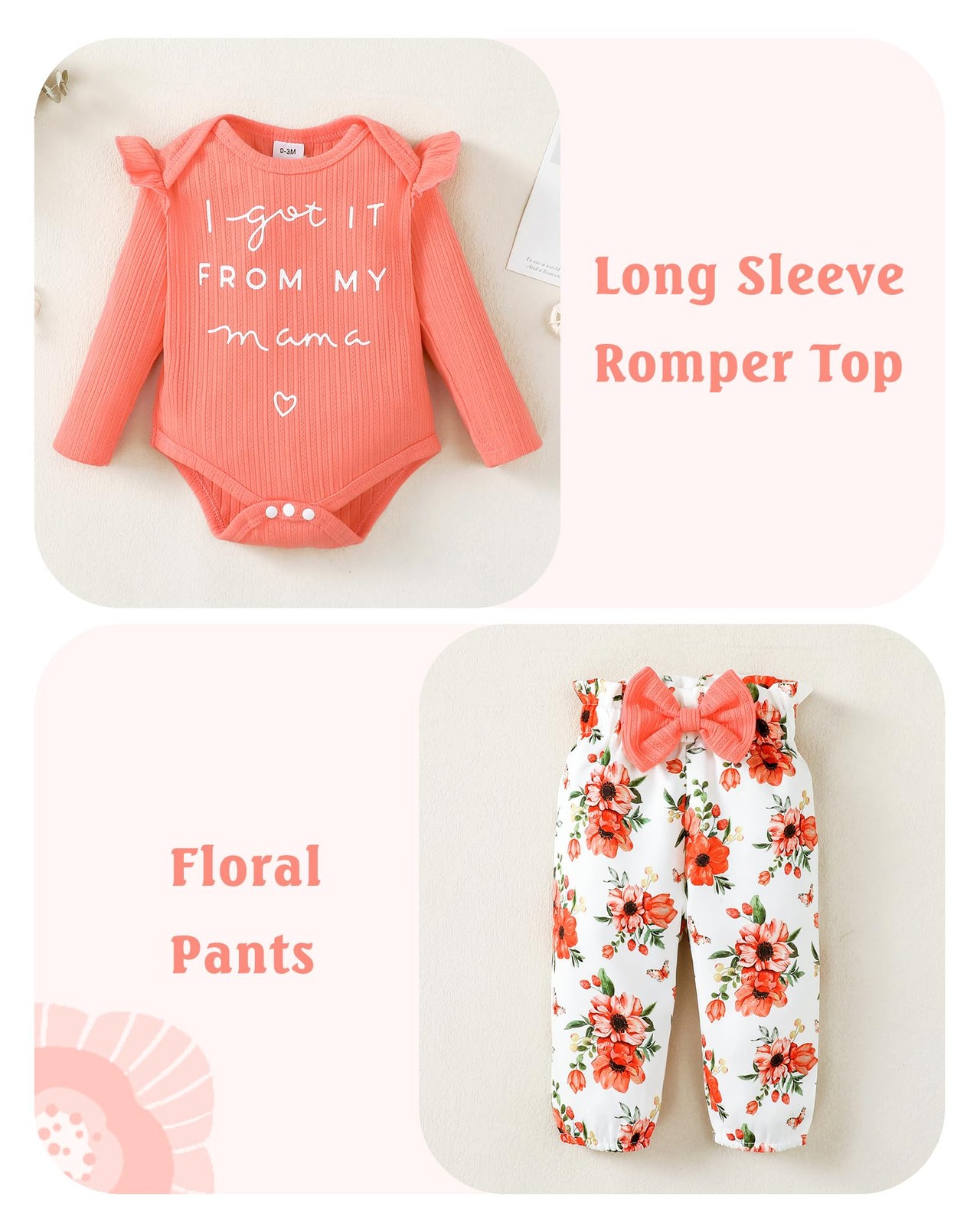 Pink Baby Girl Romper & Pant Set 0-3 Months – Long Sleeve Ruffle Fall Outfit