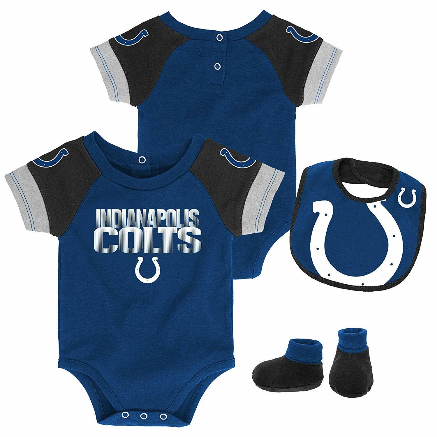 Infant Baby Boy NFL Indianapolis Colts Bodysuit Creeper Bootie Bib Set 18 MONTHS
