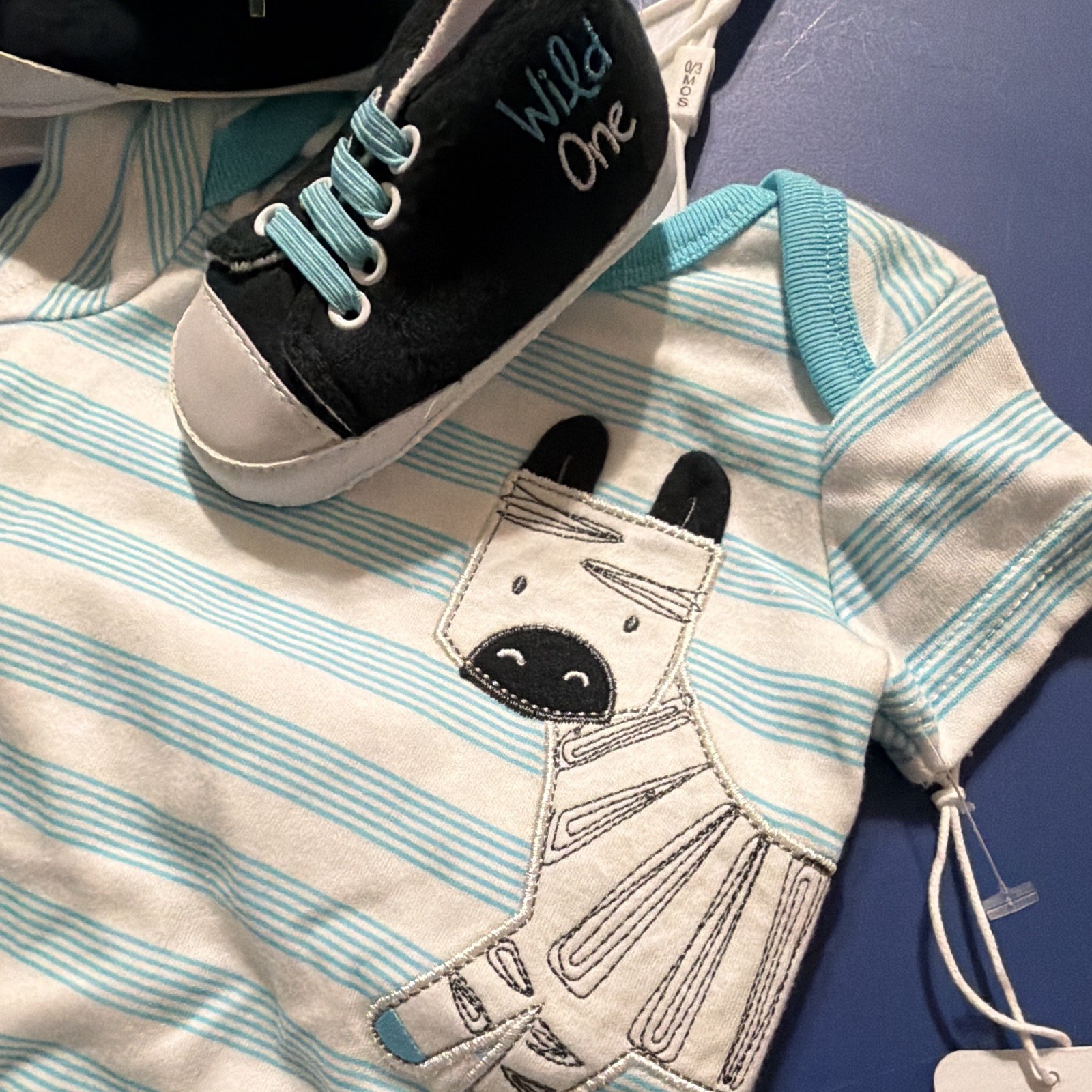 Emporio Baby 0/3 2pc Cotton Striped Zebra Bodysuit & Pants Short Sleeve