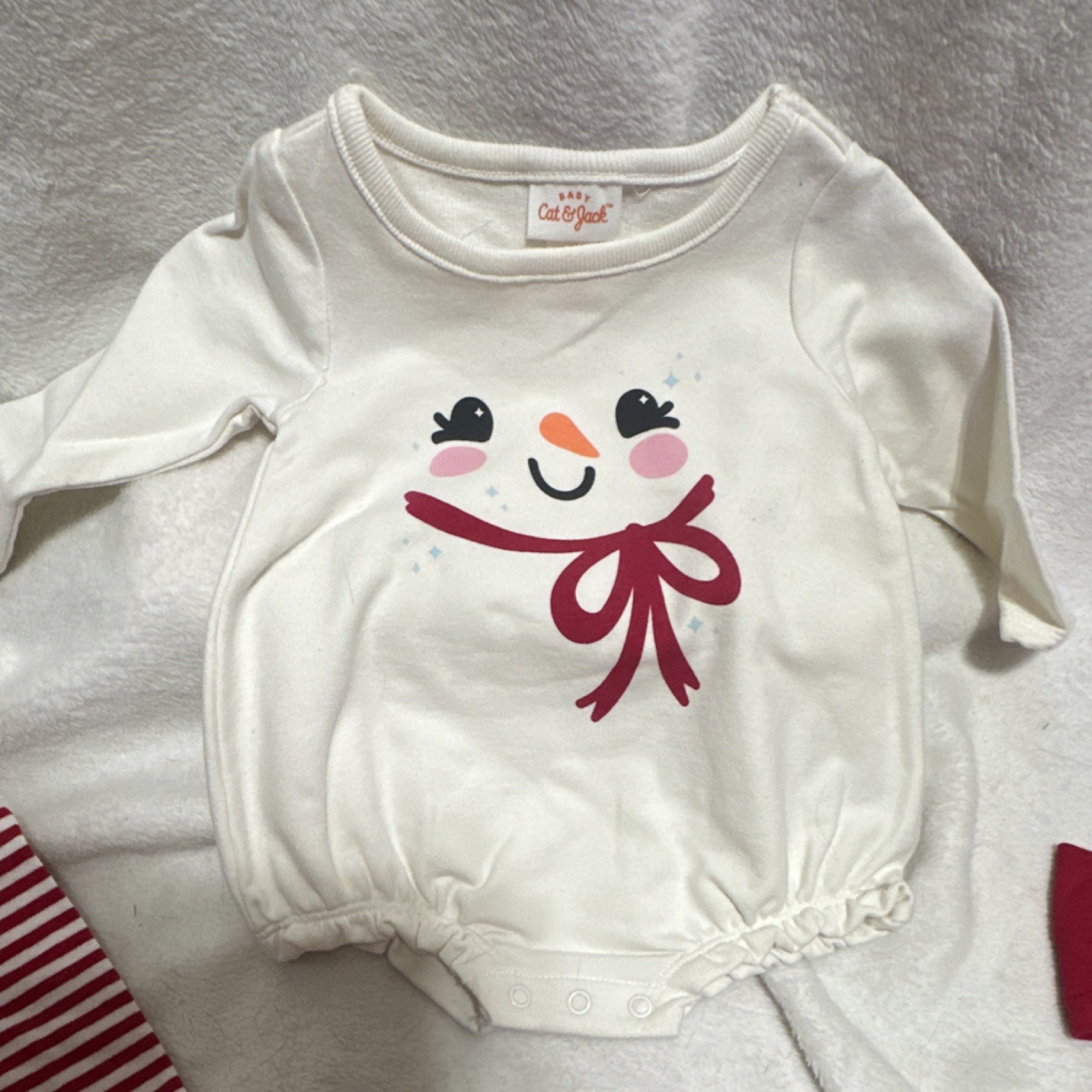 Cat & Jack Snowman Holiday Bodysuit & Red Striped Pants Set NB/RN Long Sleeve