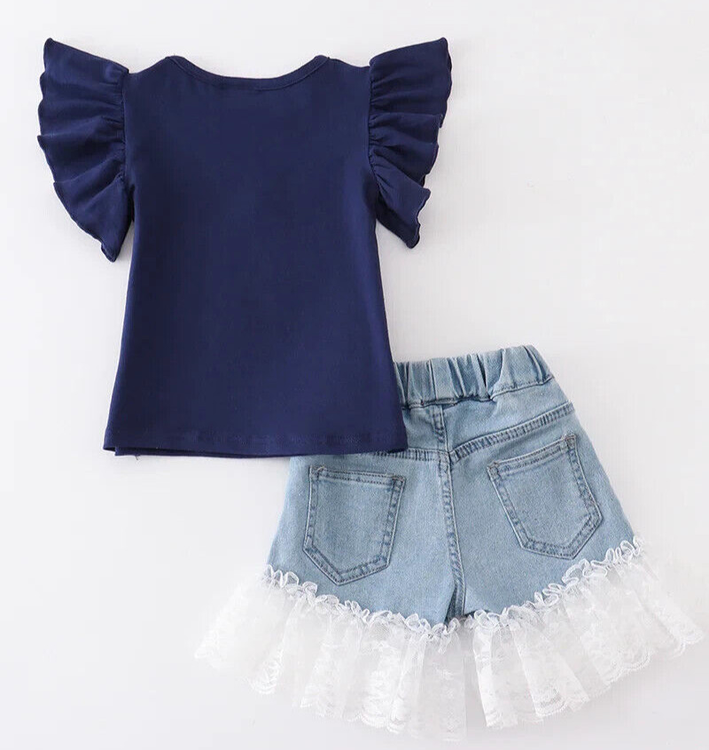 Honeydew Toddler Girl Two Piece Whale and Lace Short Set Size 3 NEW