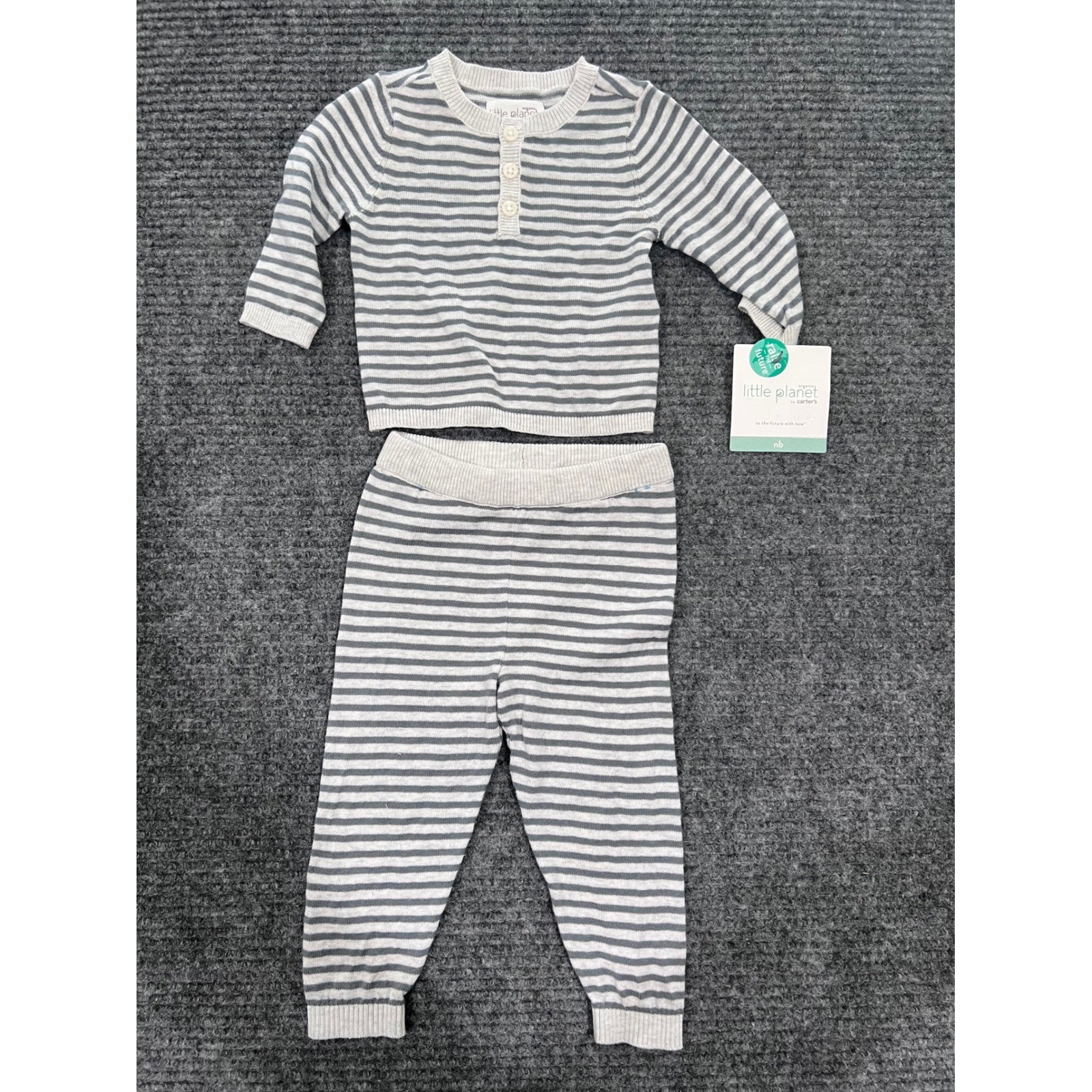 Little Planet by Carters Newborn Organic Cotton Striped Henley Sweater Pants Set