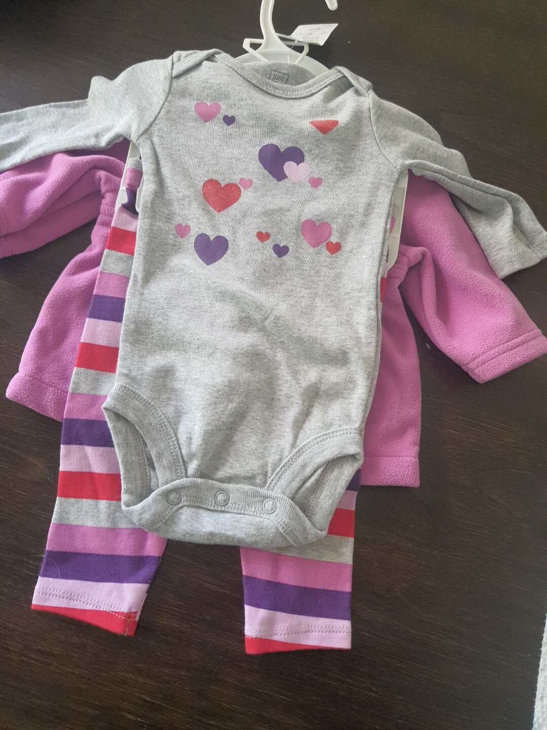 Carters’s NWT Baby Girl Set Purple Fleece Jacket, Pants, Hearts Bodysuit 3 M New