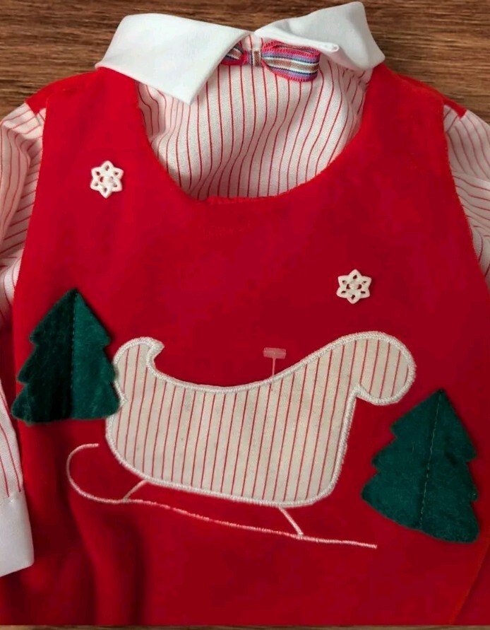 Vintage Chandler Original Brand Newborn Christmas Sleigh Outfit Velveteen