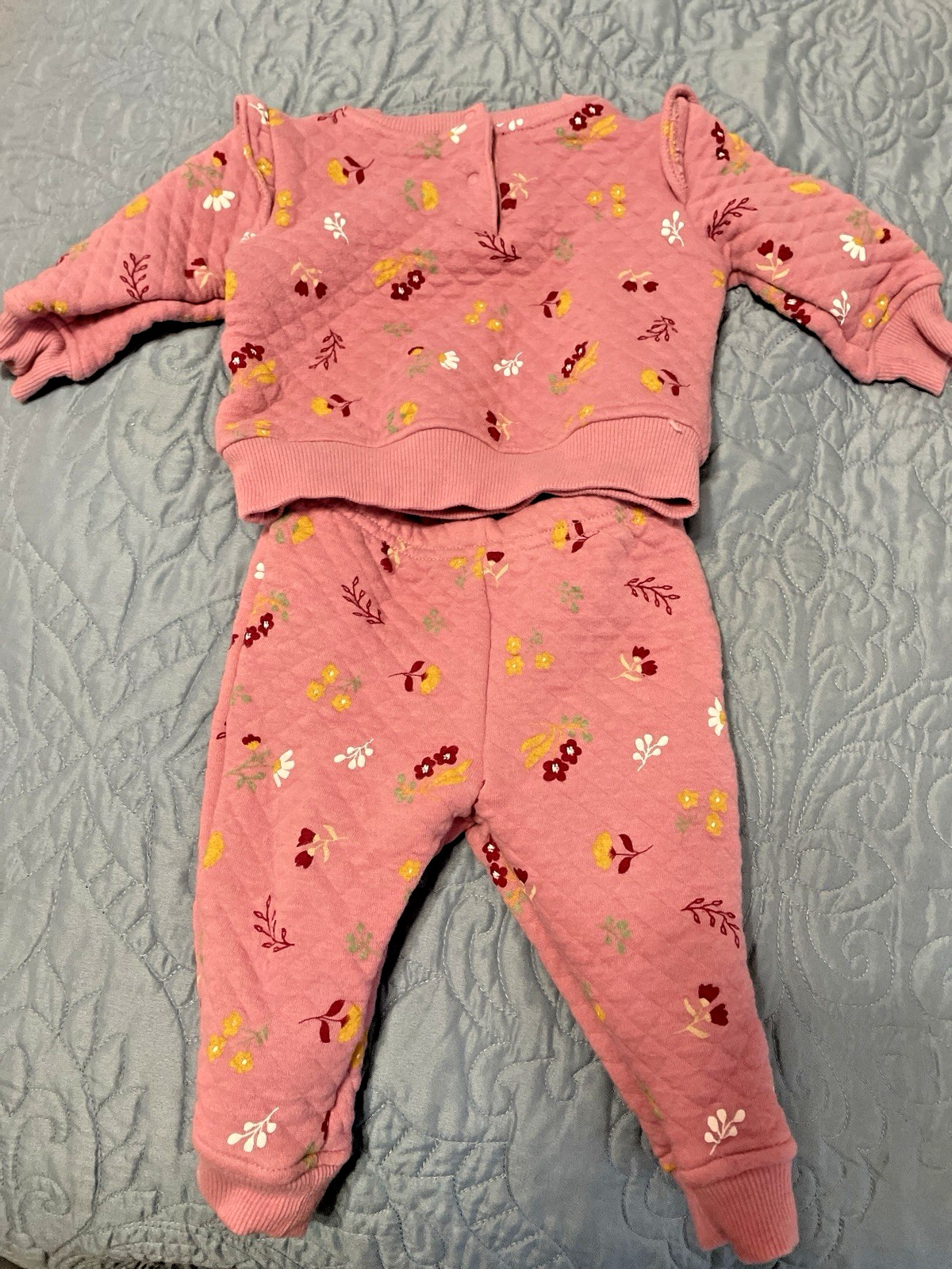 Koala Kids 6M Baby Girl Quilted Pink Floral Sweatshirt Pants Ribbed Knit Cotton