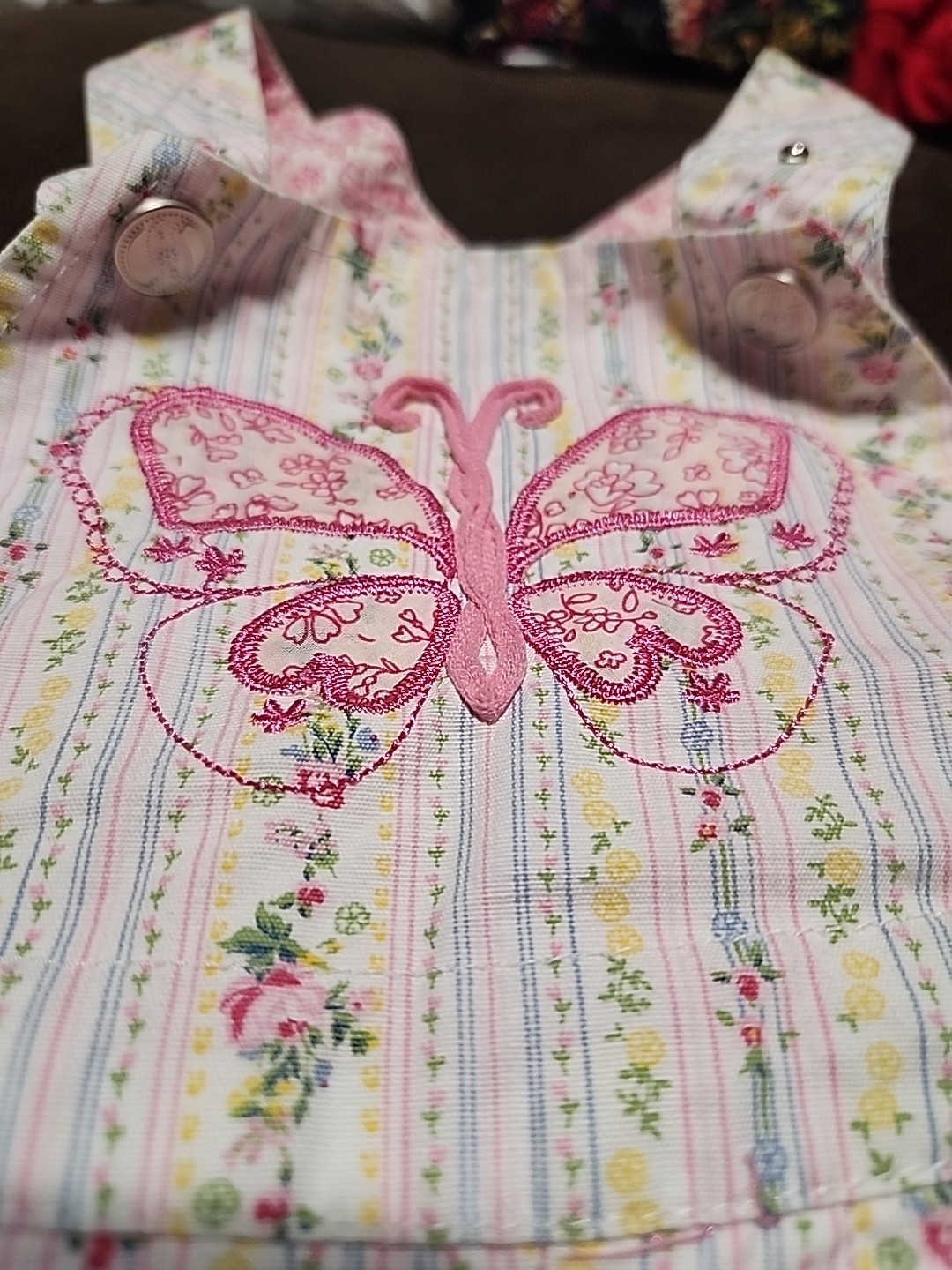 Vtg Y2K Faded Glory Floral Overalls Romper 12 Mth Girl Butterfly Embroidered
