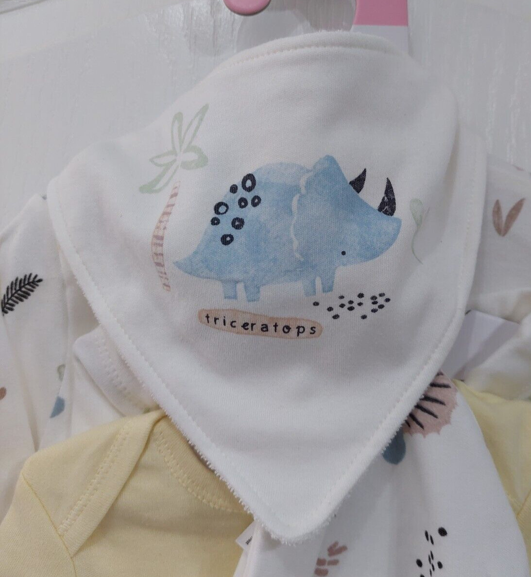 Primark Newborn Baby Unisex Babygrow Bodysuit Hat & Bib 5pc Dinosaur Set Layette