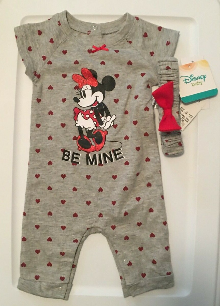 Disney Minnie Mouse Red Hearts Bodysuit & Headband Size 0-3M-18M Disney Baby NWT