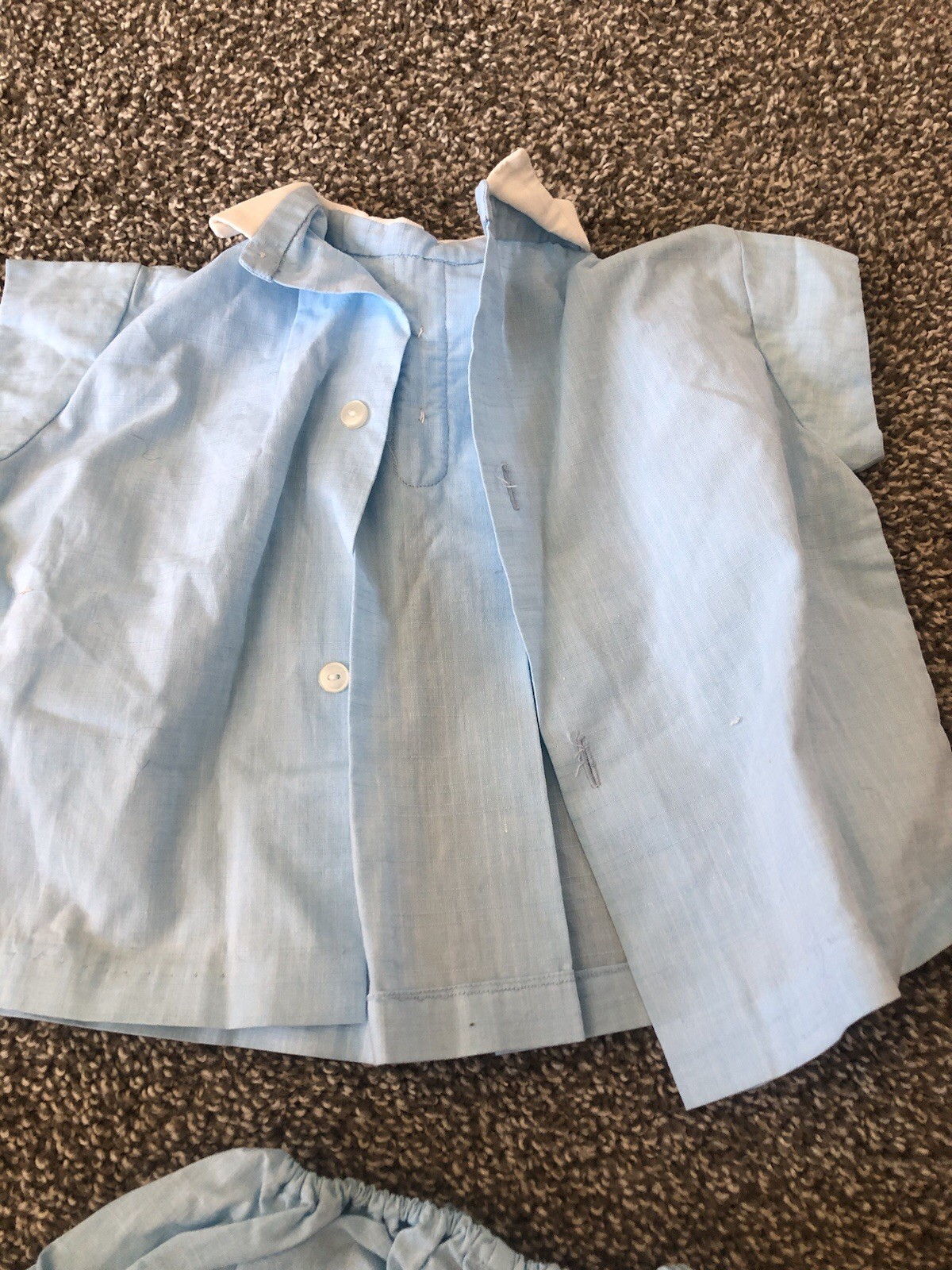 VTG Baby Boys Clothes Short Sleeve Dress Shirt /Shorts Outfit 2 Piece Blue C4