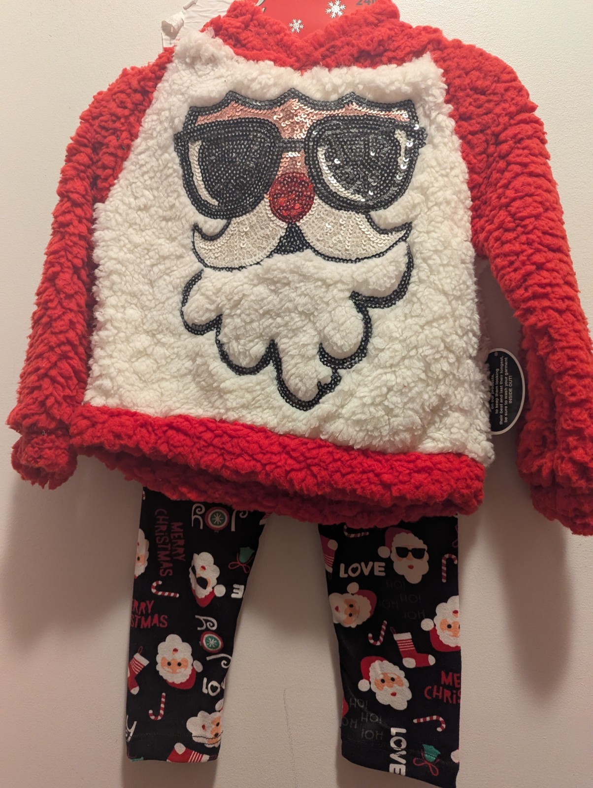 Little Girls Christmas 2 Piece Set 24 Months Santa Hoodie And Leggings NWT
