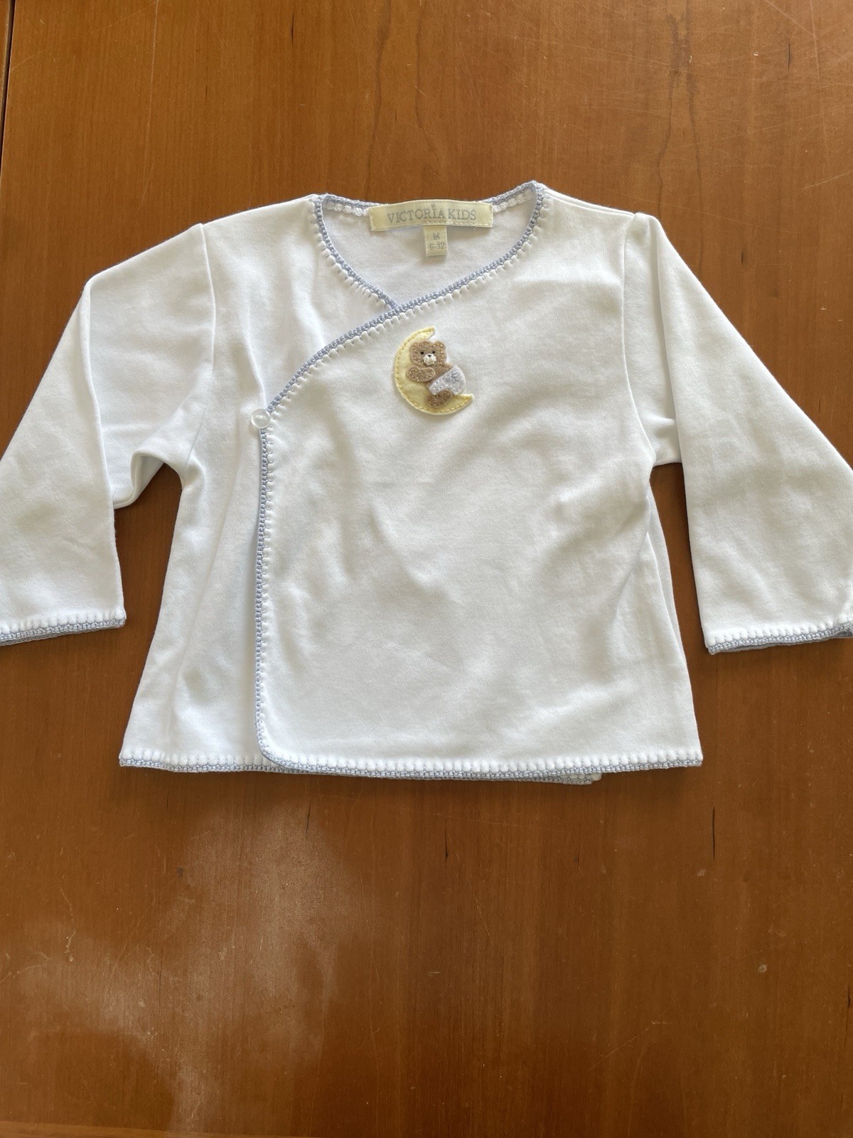 Victoria Kids White/Blue Pima Cotton Crochet Trim Kimono Top & Hat-6-12Mos