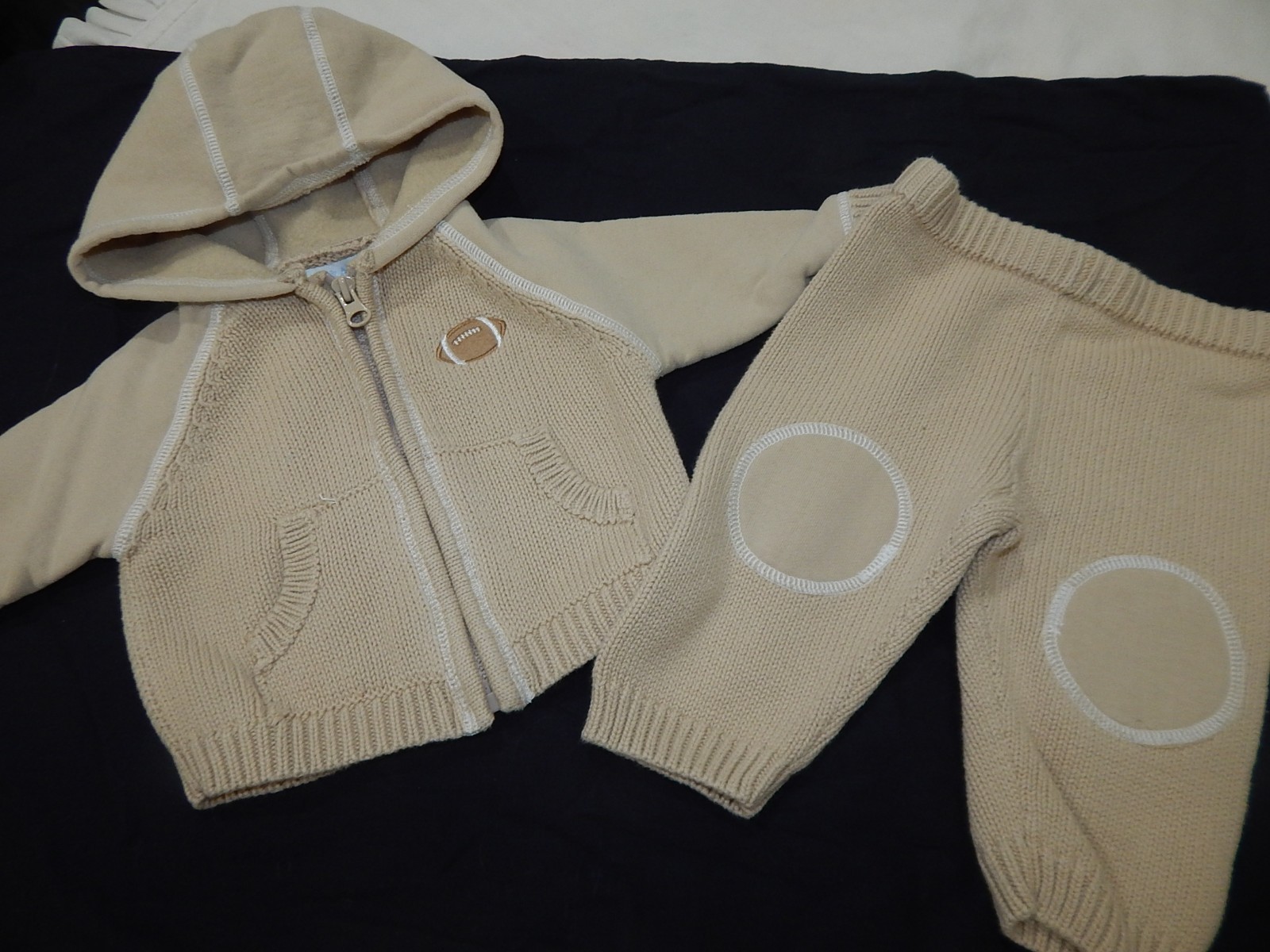 Dylan & Abby Boys 3-6 Tan Knit Football 100% Cotton Sweater and Pants set ADORAB