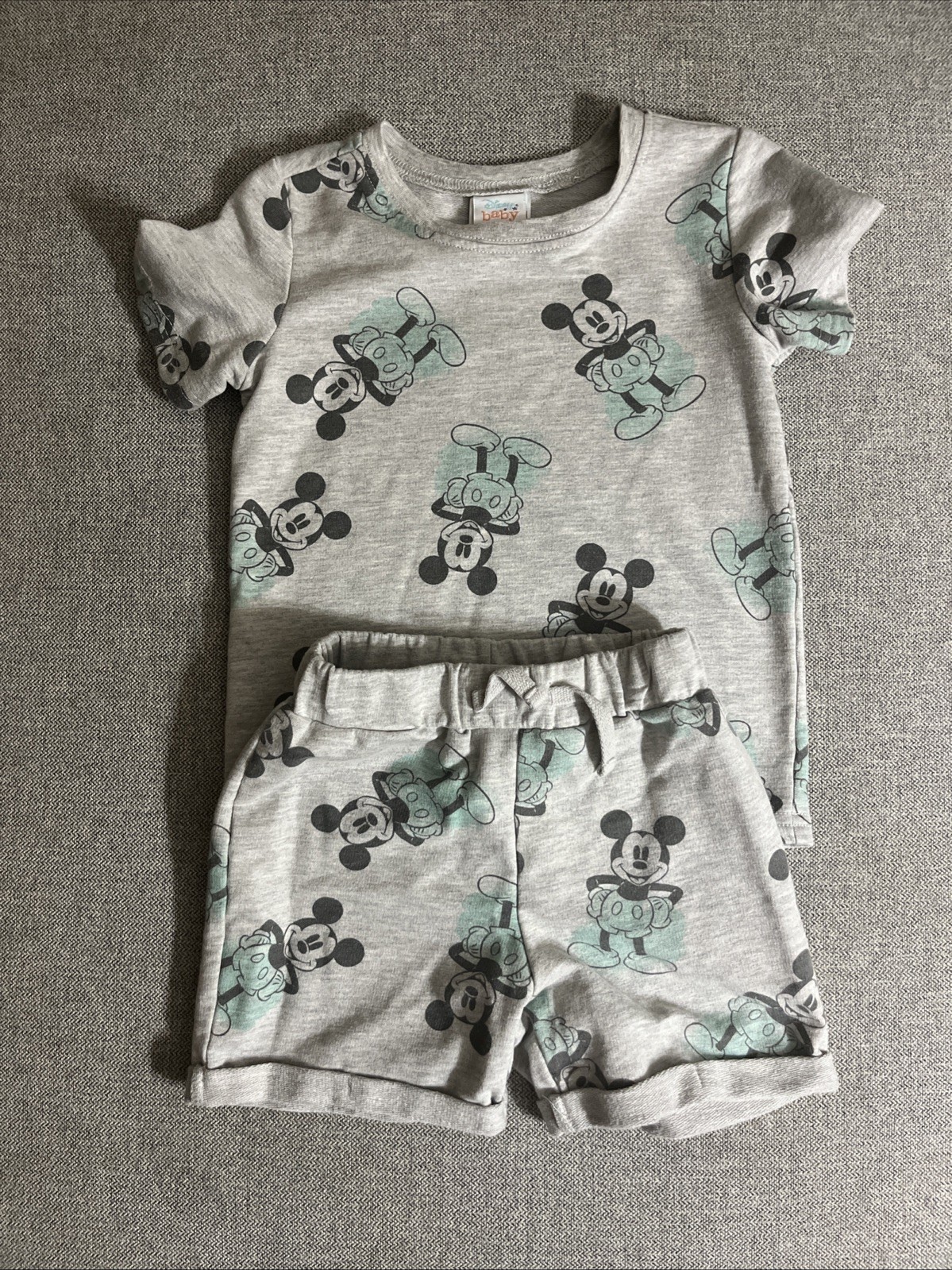Disney Baby Mickey Mouse Tshirts & Shorts Outfit Set Size 24 Month.