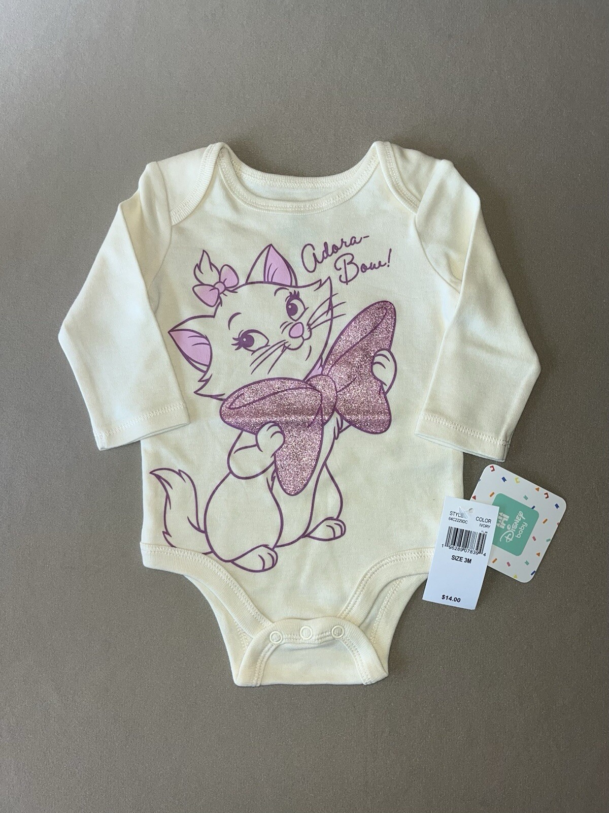 Disney Baby Girls Aristocats “Marie” 3 Months One-Piece Bodysuit, New With Tags