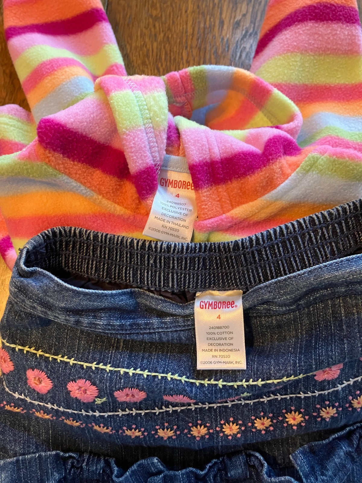 Vtg Gymboree Snow Blossom denim skort hooded full zip fleece jacket 4