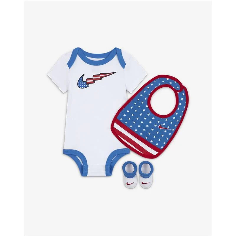 Nike 3 Piece Set Beanie Socks USA Flag White/Red Newborn 0-6 Months
