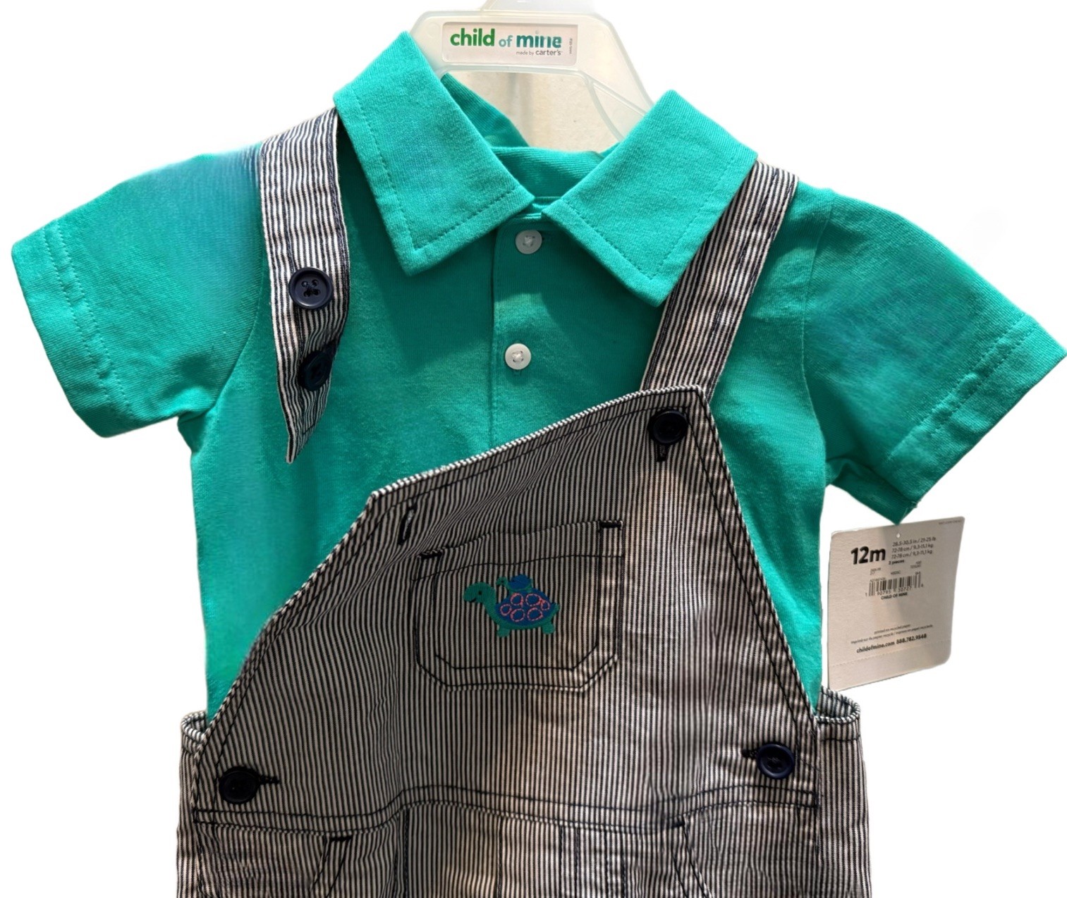 NWT! CARTER’S CHILD OF MINE 2-Piece BOY’s Solid & Pinstripe Overall Set 12M