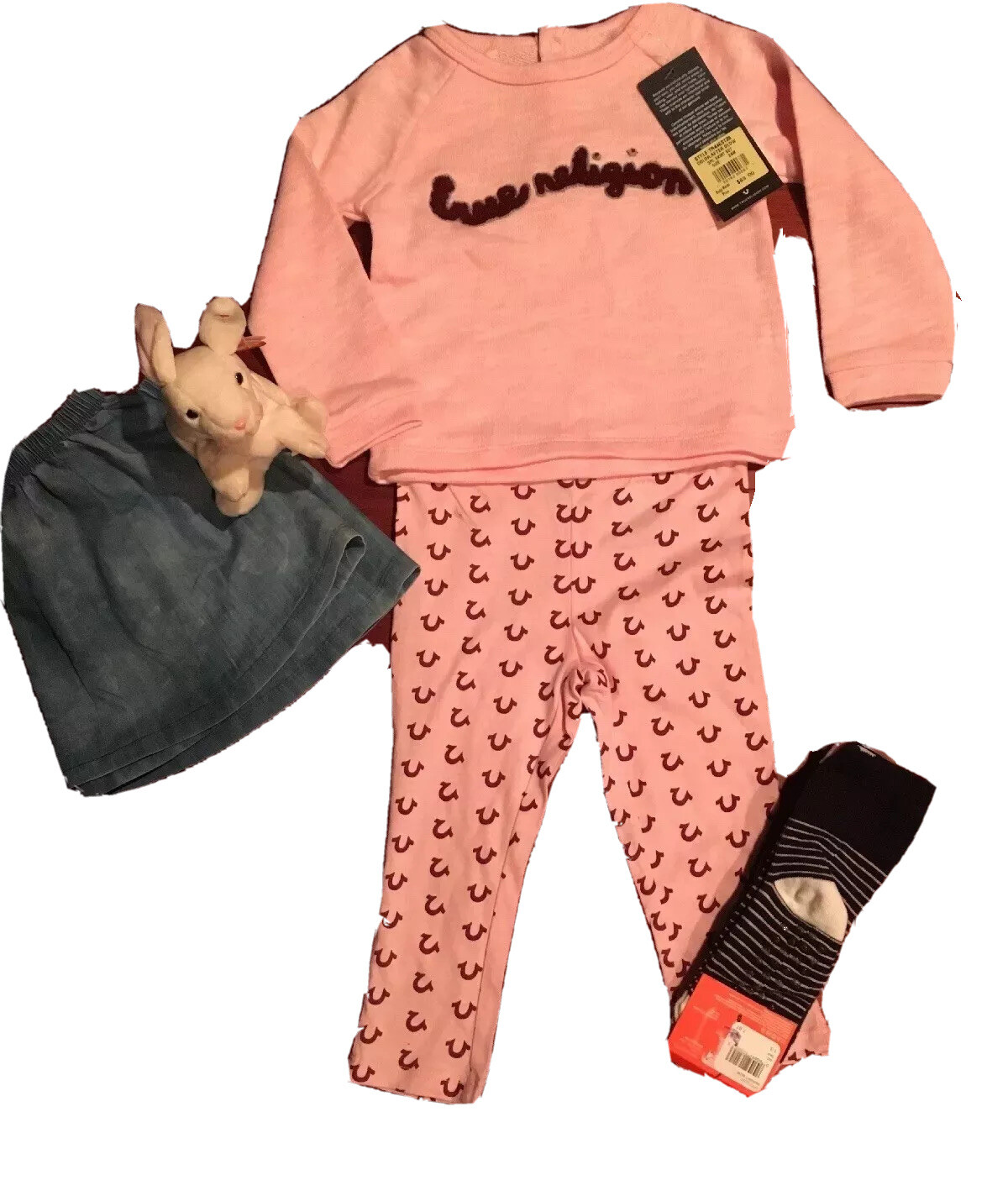 NEW TRUE RELIGION BABY GIRL 24M AFTER GLOW 4PC SKIRT, LEGGINGS & Sweatshirt $89!